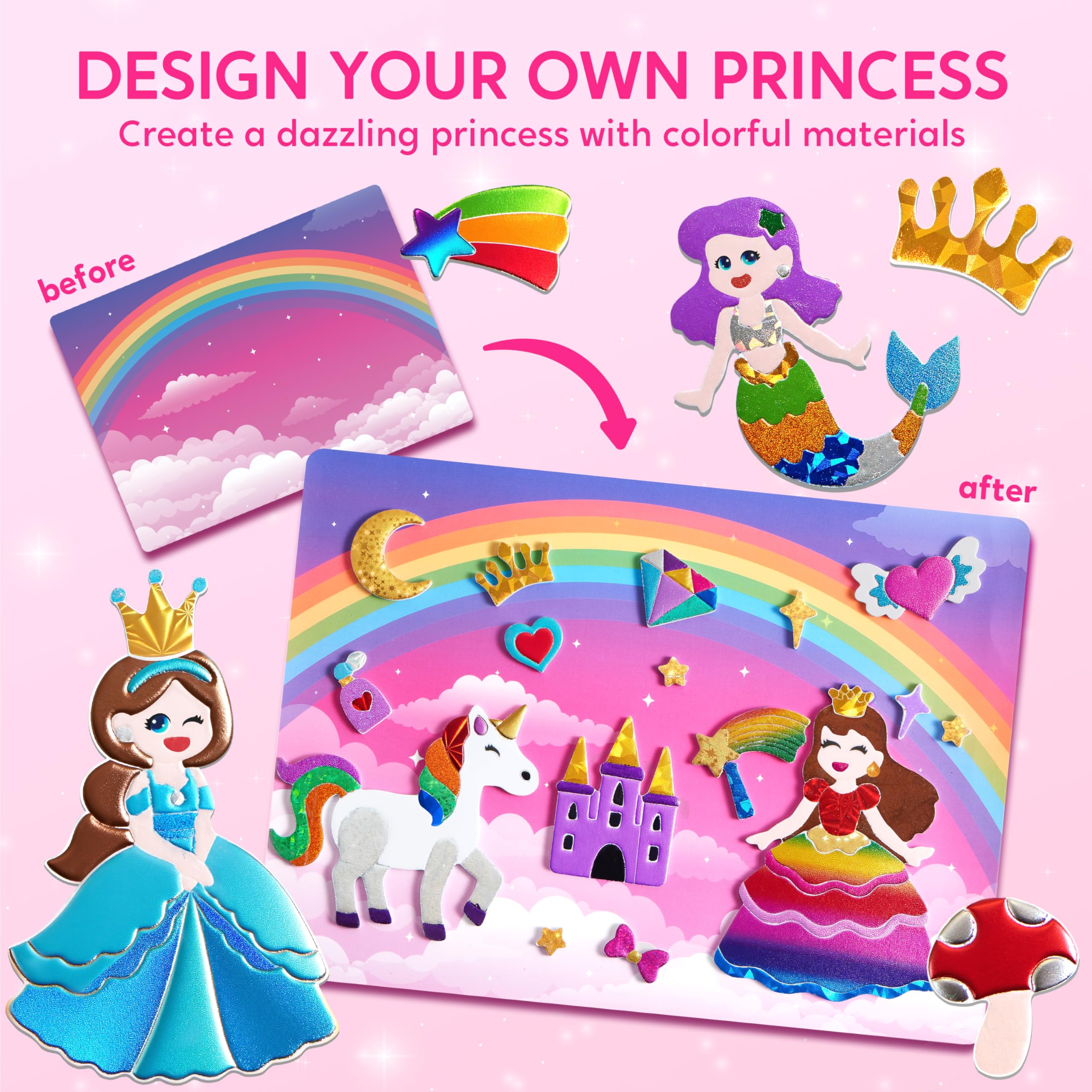 Klever Kits Kit artistico in lamina per bambini, forniture artistiche e artigianali, colorazione senza disordine, adesivi in schiuma laminata, giocattoli da viaggio creativi, regali di compleanno per