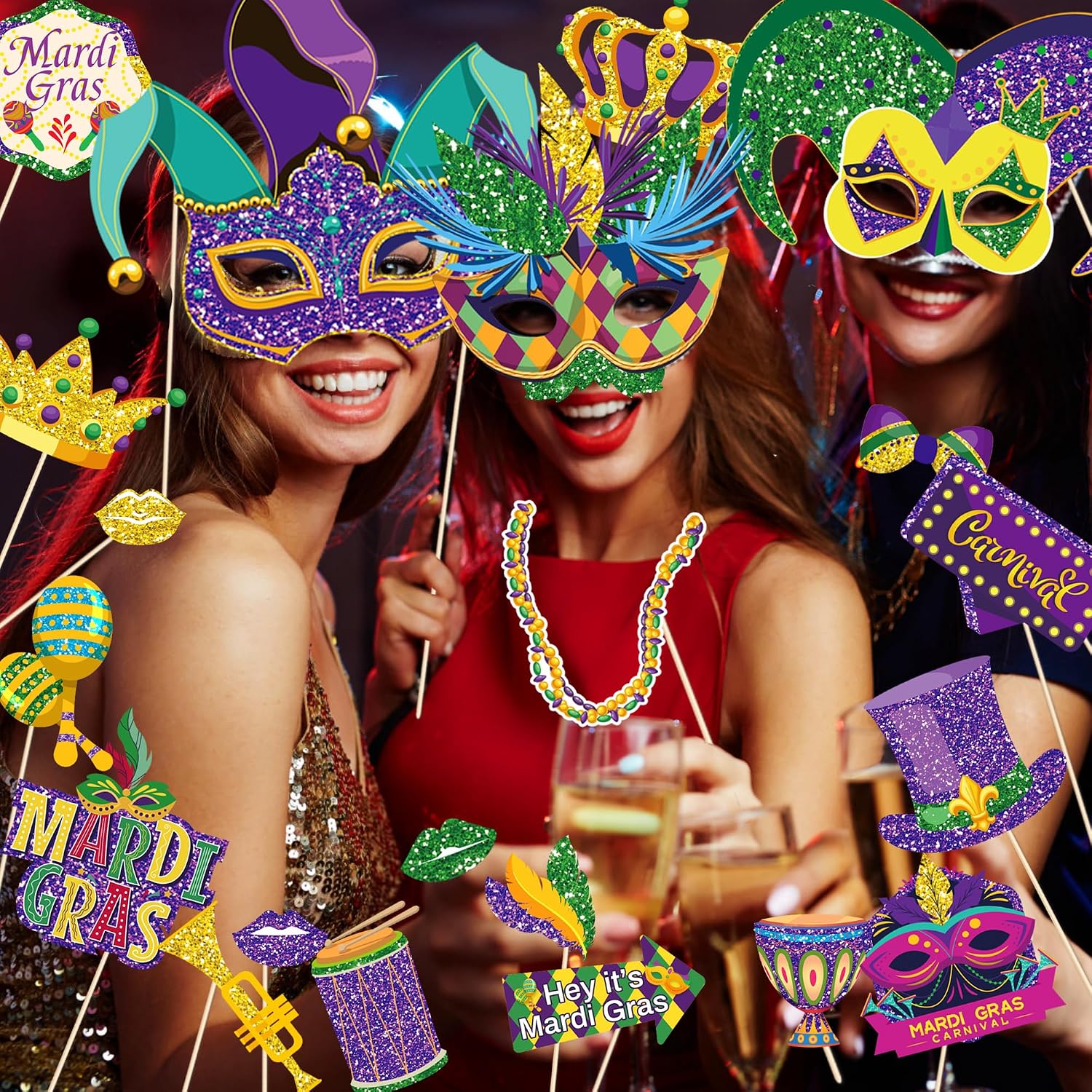 30Pcs Mardi Gras Photo Booth Props - Mardi Gras Party Favors & Decorations for Masquerade Fat Tuesday Carnival Wedding Photo Props for New Orleans Themed Parties, Bachelorette Parties image 4