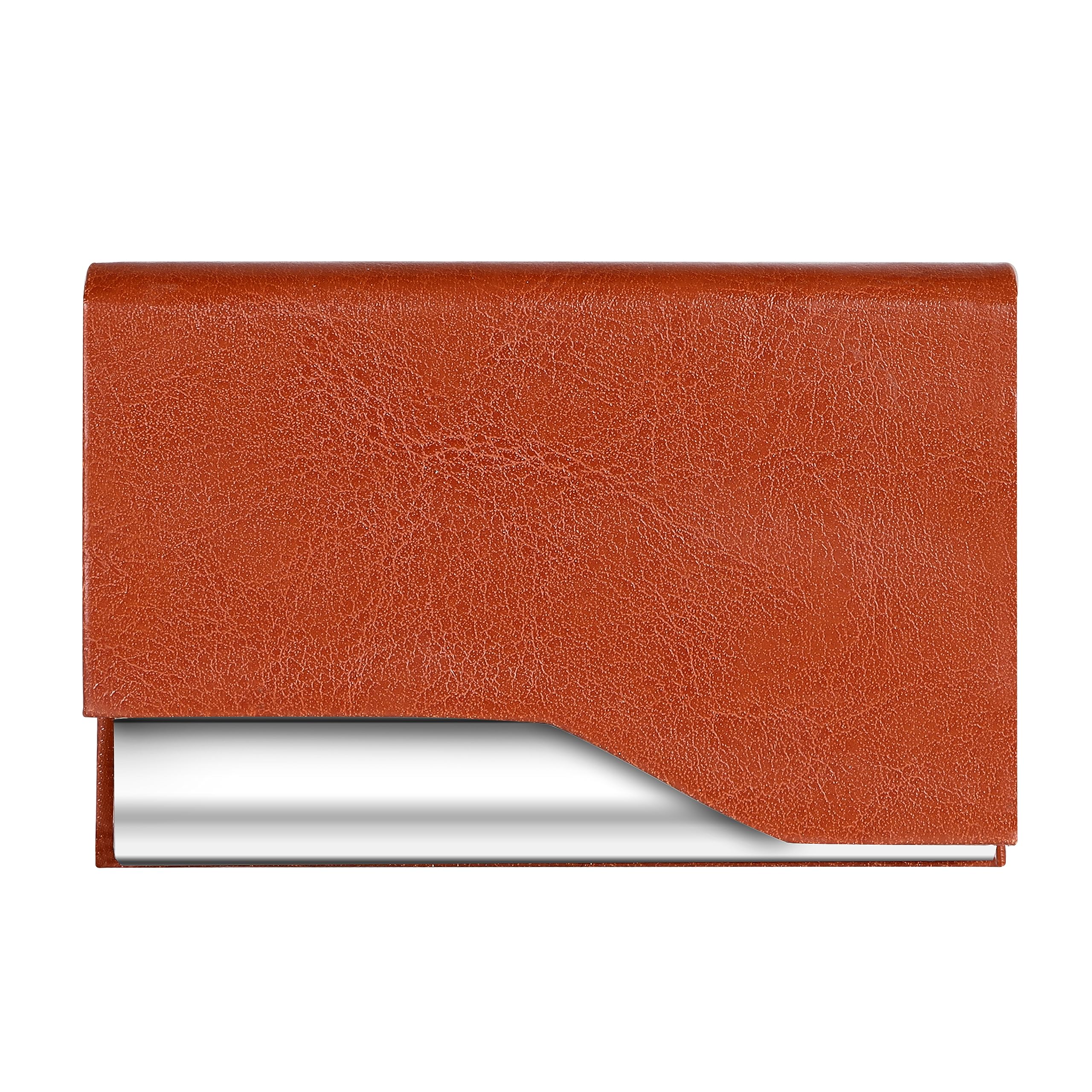 LOREM Tan Small Pocket Sized Metal ID, Credit-Debit Card Holder with Magnetic Shut Button for Men & Women WL610-UF-A 1