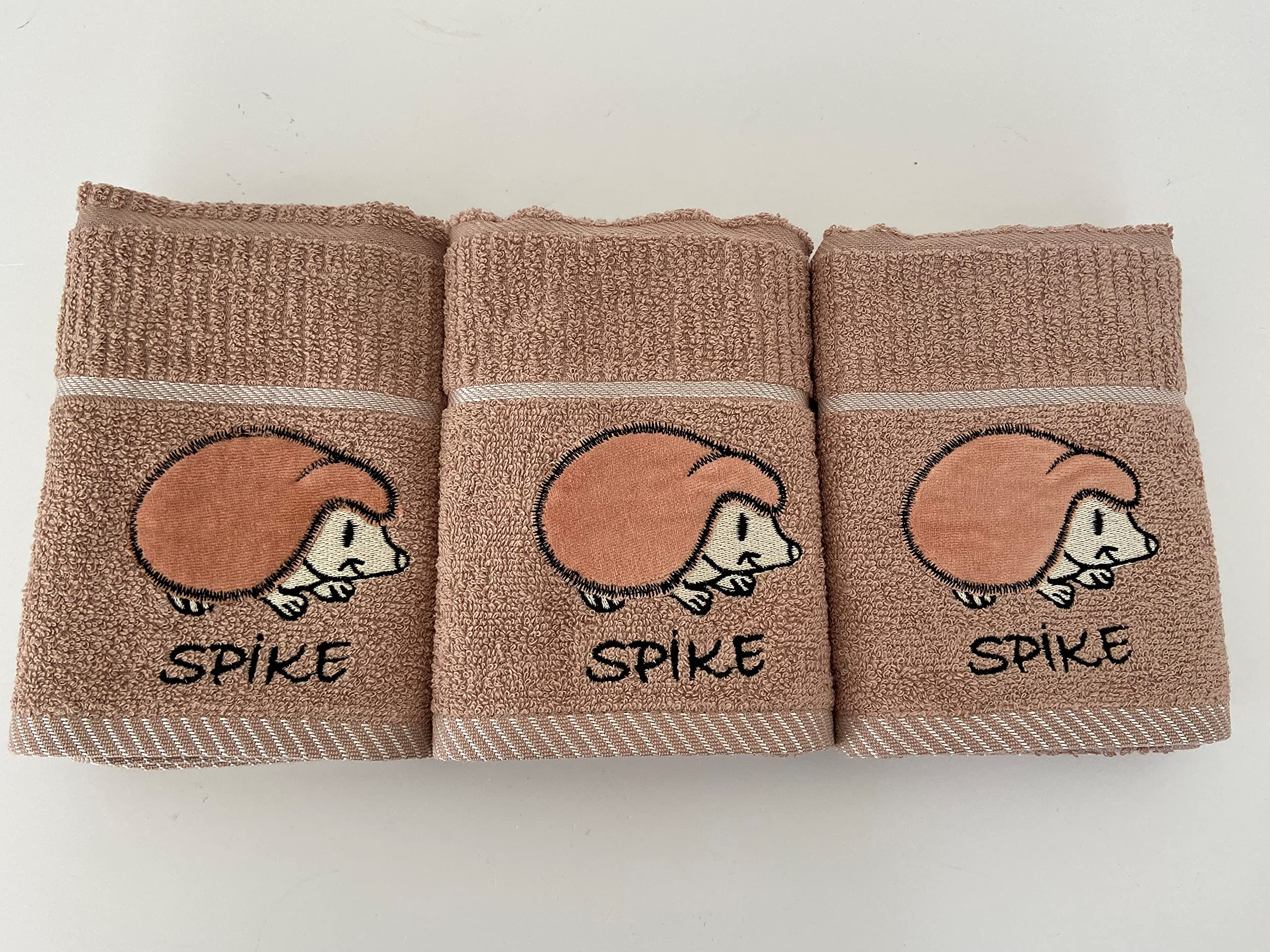 Riggs 100% Cotton 3 Pack 'Spike' Hedgehog Design Kitchen Hand Tea Towels in Latte