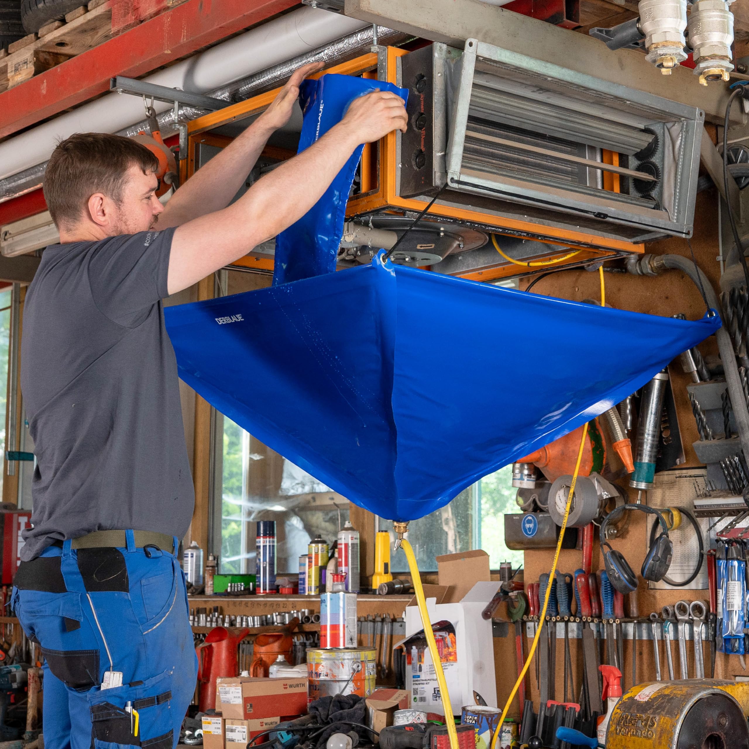 DERBLAUE Imbuto per cassette da soffitto, 110 x 110 cm, capacità 70 litri, attacco da 3/4"