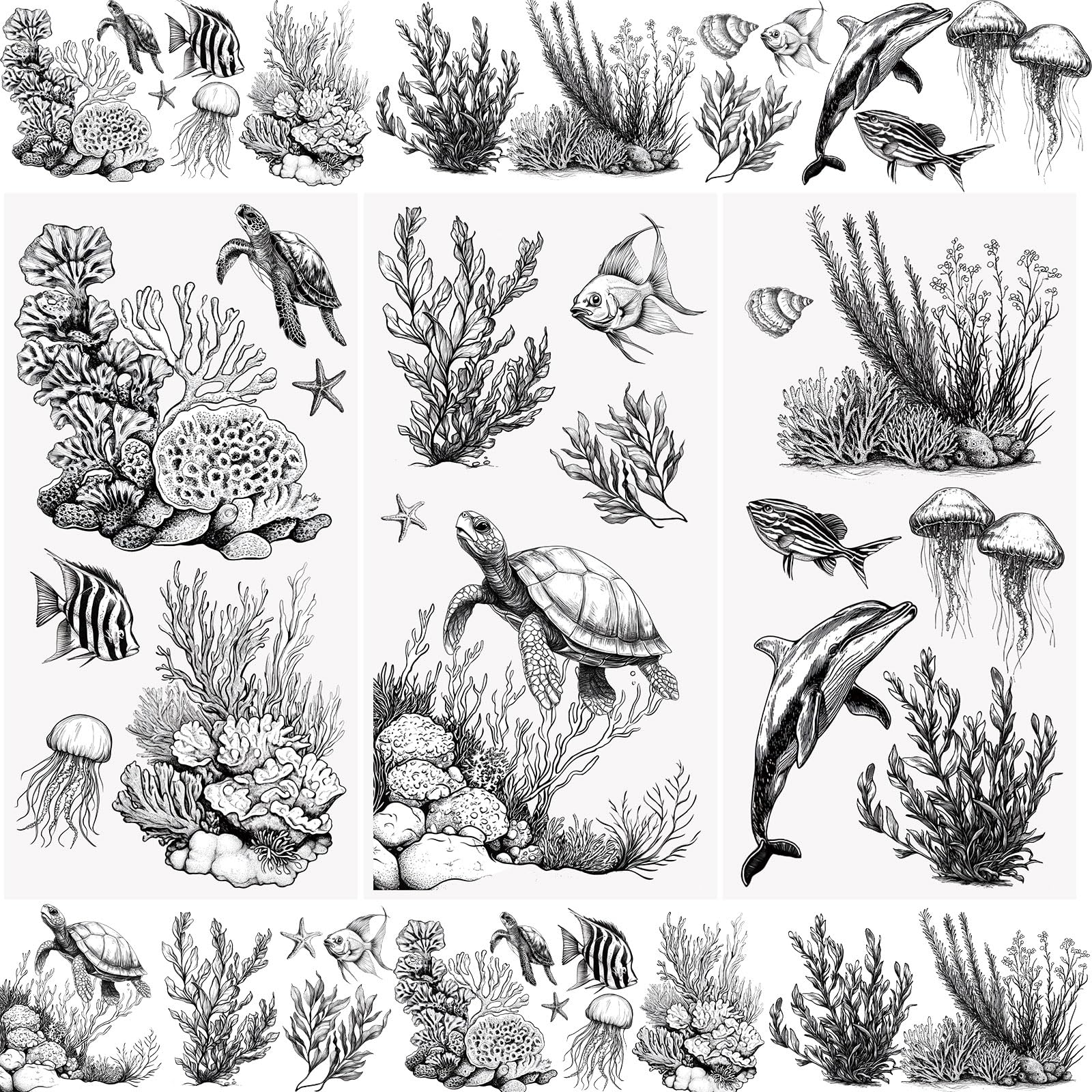 WANDIC 3 Sheets Turtle Rub on Transfer Stickers Jellyfish Decals Whale Sticker Waterproof Decals Furniture Stickers Home Decoration Decals for DIY,15 * 30CM