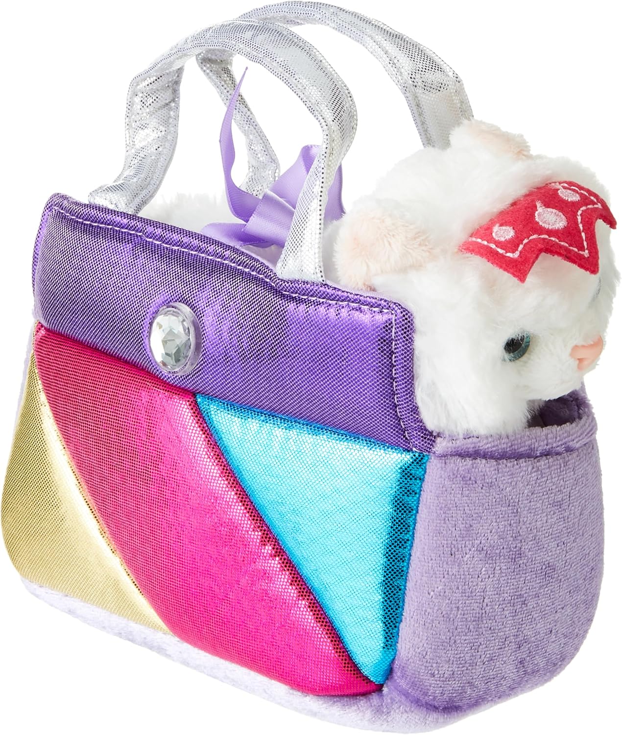 Aurora, 61172, Fancy Pal, Cat In Rainbow Handbag, 8In, Soft Toy, White, Pink Aurora, 61172, Fancy Pal, Cat In Rainbow Handbag, 8In, Soft Toy, White, Pink