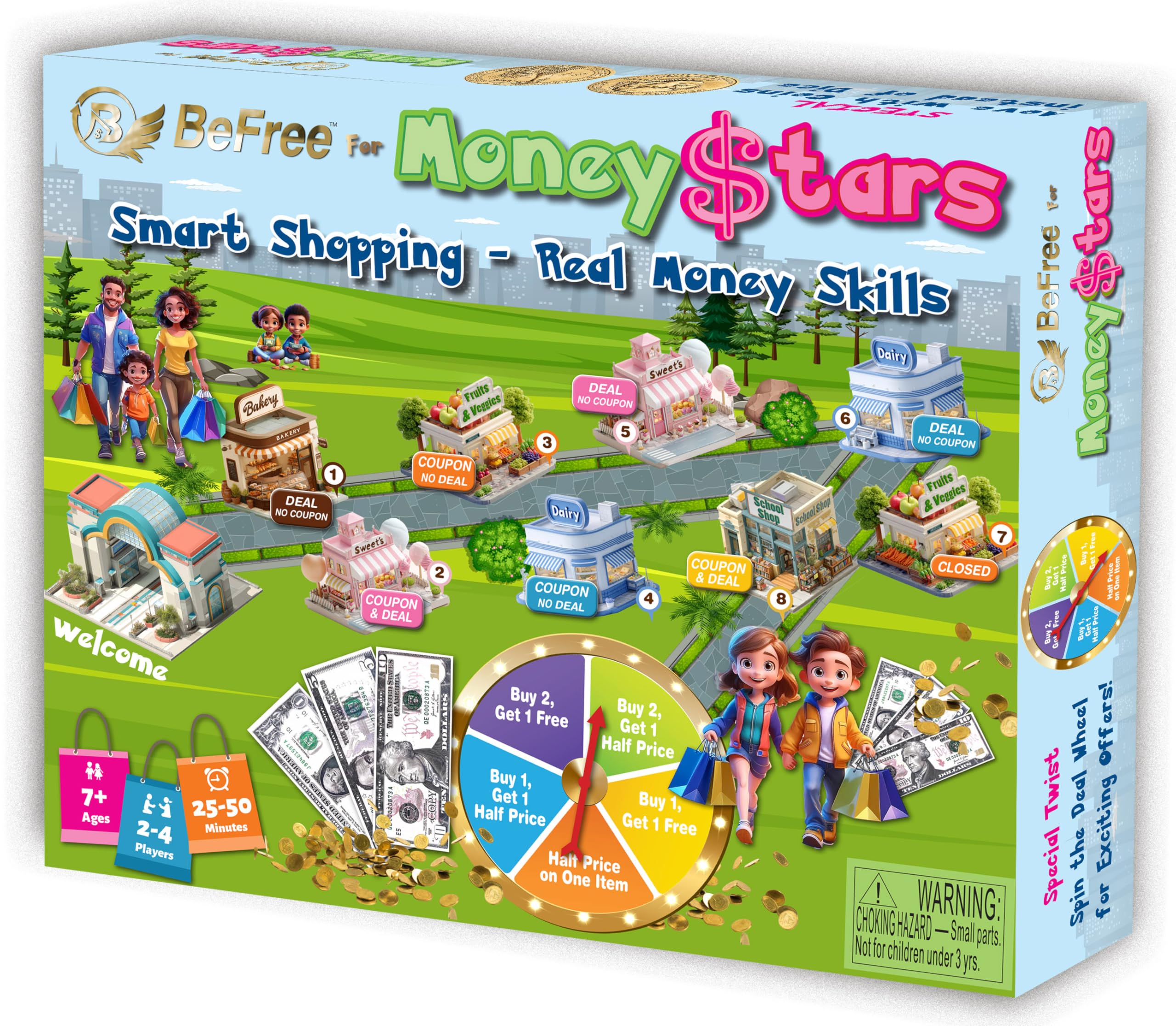 BeFree for MoneyStars – Kids Board Game Age 7+ | Fun Play Money Shopping Game with Bills & Coins and Store Deals | Make Smart Choices, Pay, Get Change