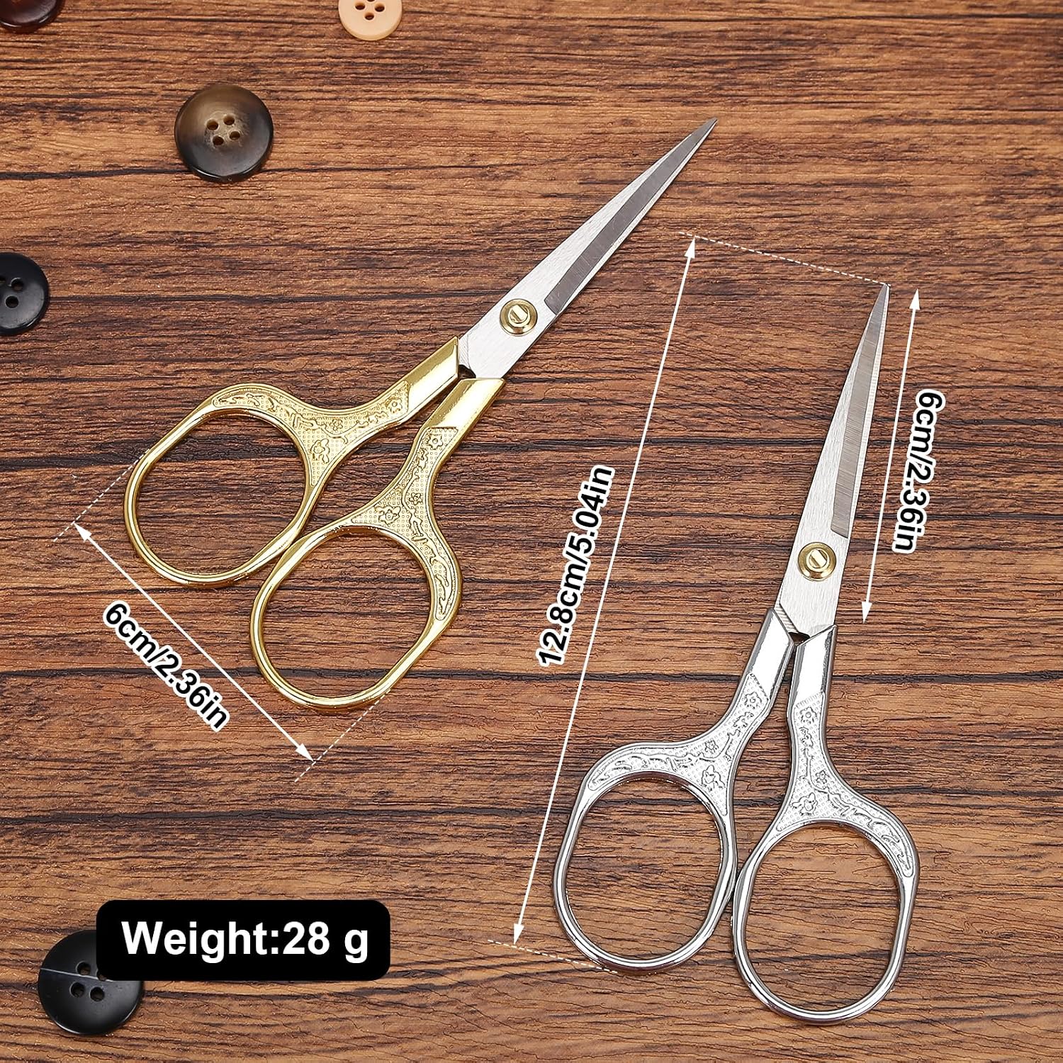 Small Embroidery Scissors,Set of 2 Sewing & Craft Scissors for Precision Cutting,Stainless Steel Fabric Paper Scissor,Gold & Silver