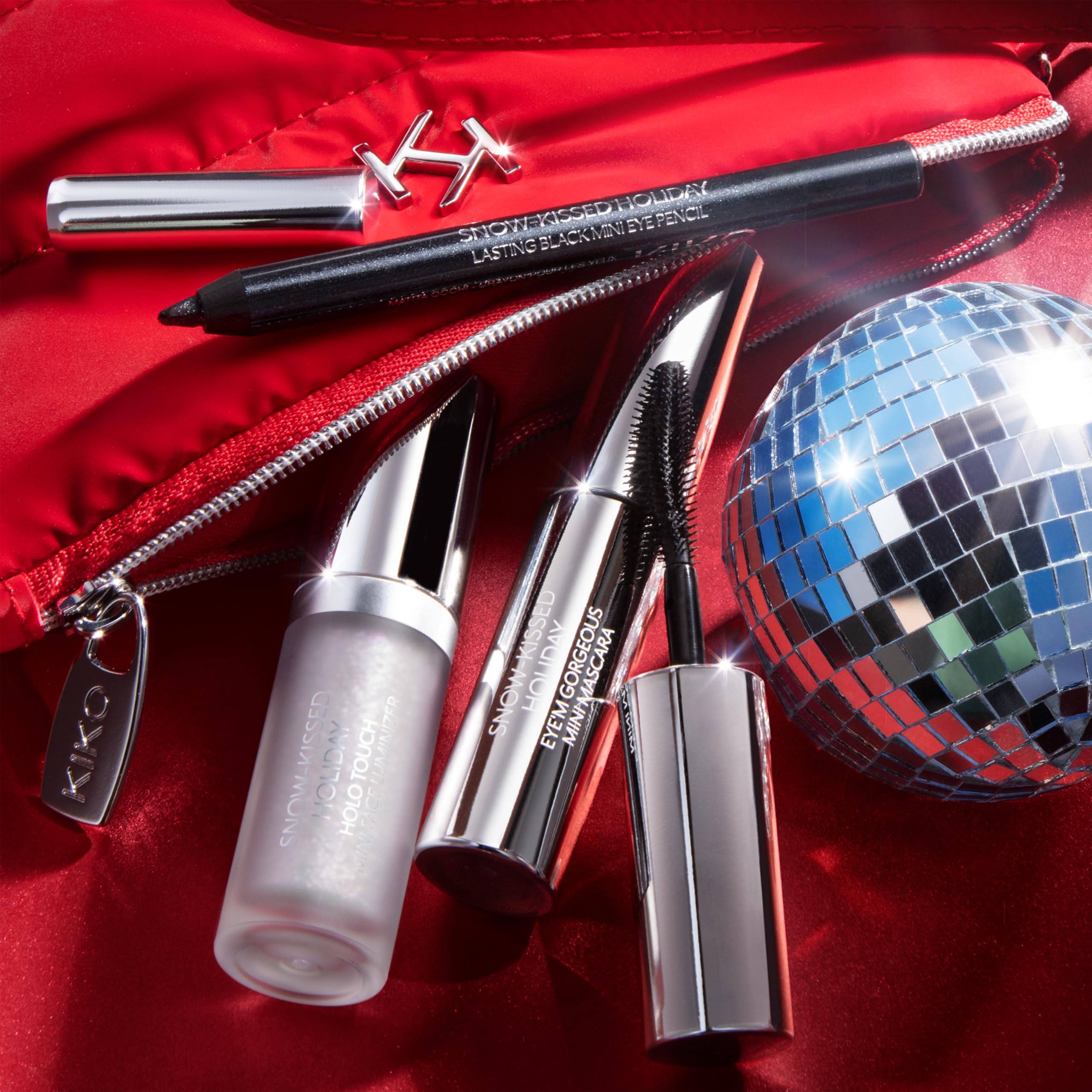 KIKO Milano Snow-Kissed Holiday Secret Santa Mini Make Up Gift Set, Gift Set Makeup: Mascara Effetto Volumizzante, Matita Occhi E Illuminante Liquido In Formato Mini