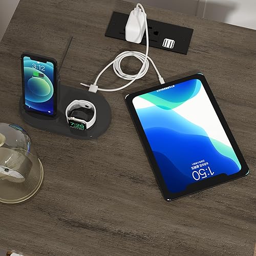 Miniatura 8 de Betterhood Barnwood - Mesita de noche rústica con estación de carga, mesa auxiliar con puerta de granero y cajones, mesa auxiliar estilo roble Roble