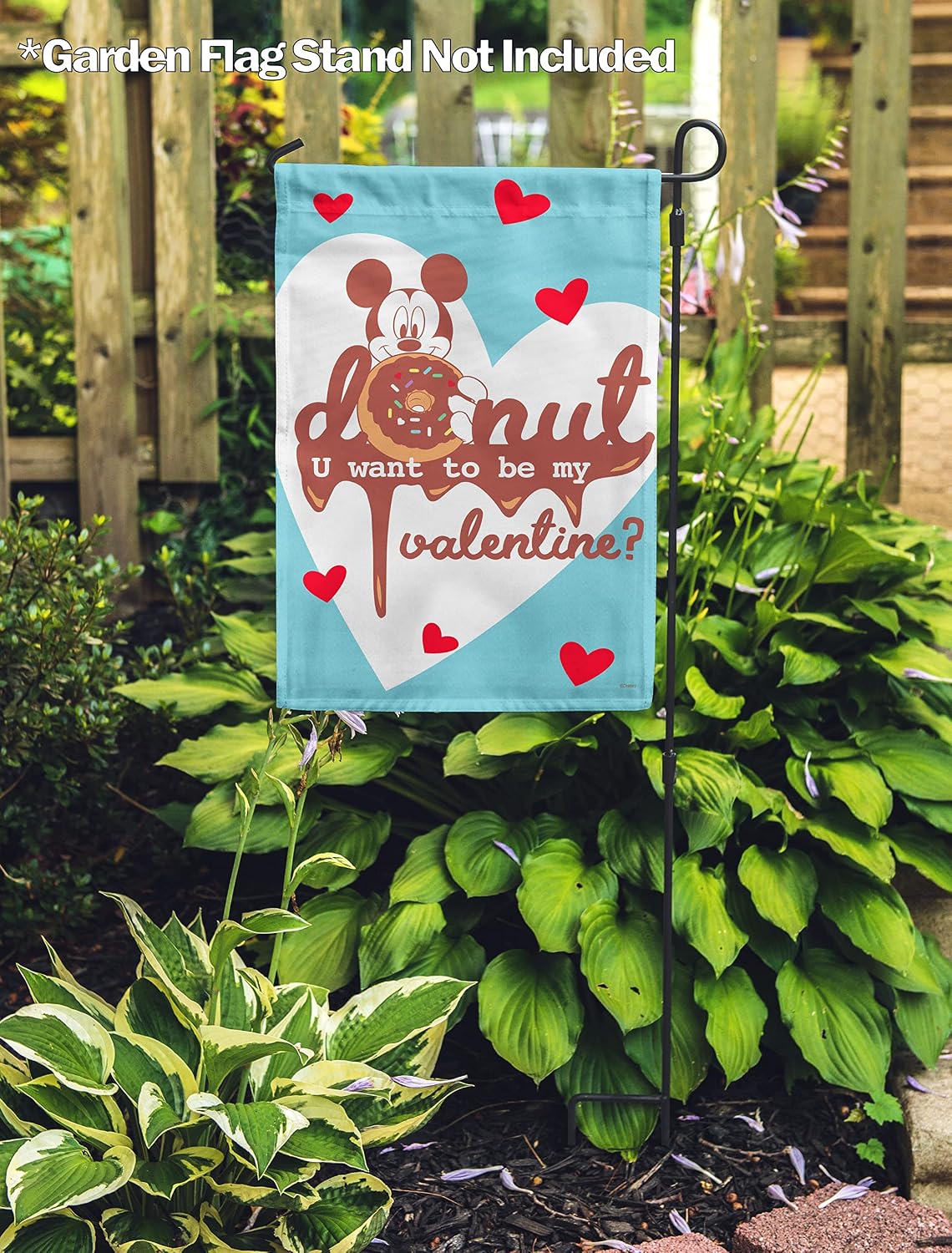 Flagology, Disney Donut Valentine Mickey – Garden Flag 12" x 18", Exclusive Fabric, Officially Licensed Disney, Valentines Day
