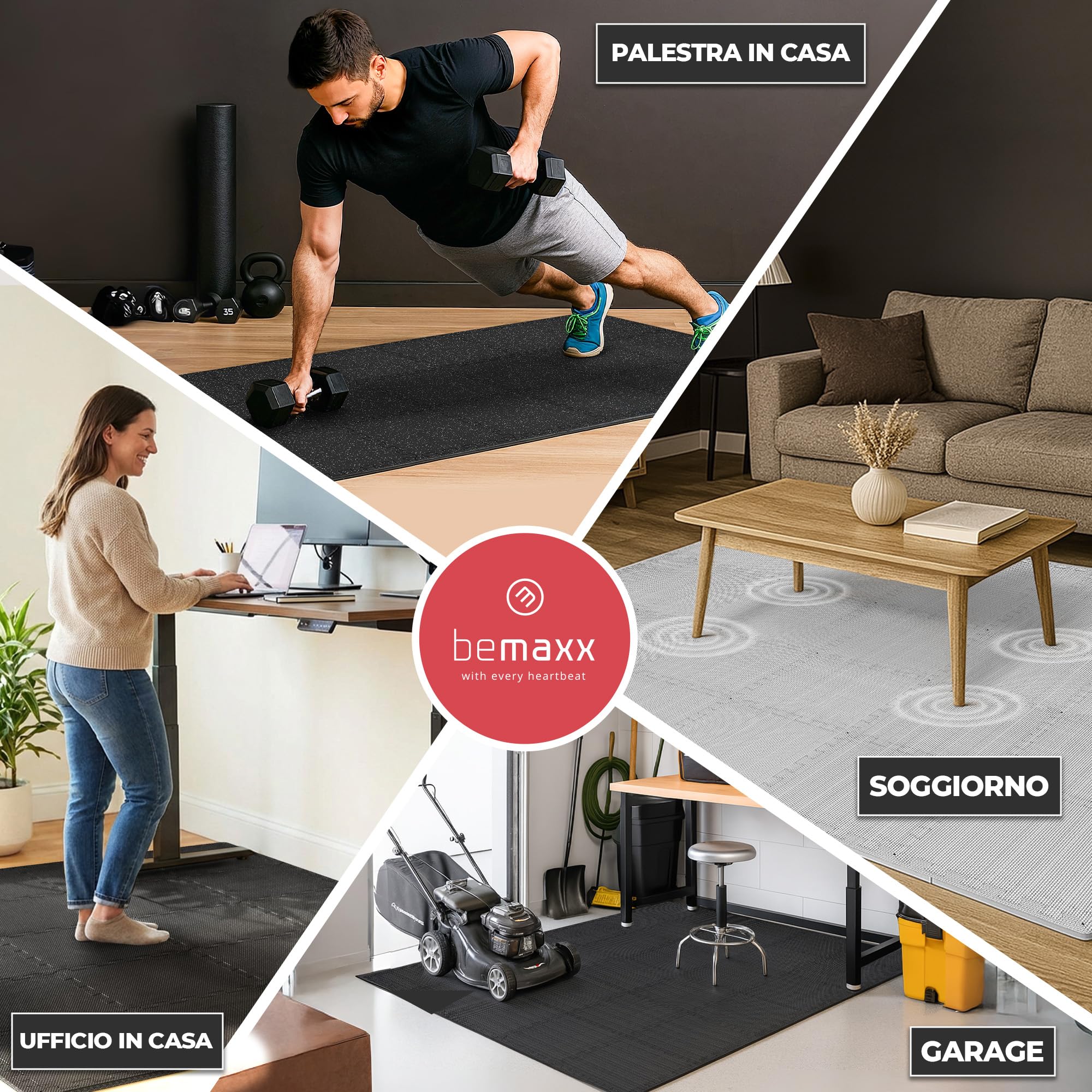 Tappeto Palestra Tappetino Fitness da Ginnastica a Puzzle - Pavimento Protettivo Incastro Tatami Gomma Allenamento Protezione Sport| Materassino Gommato Mattonella Pavimentazione per Home Gym Manubri