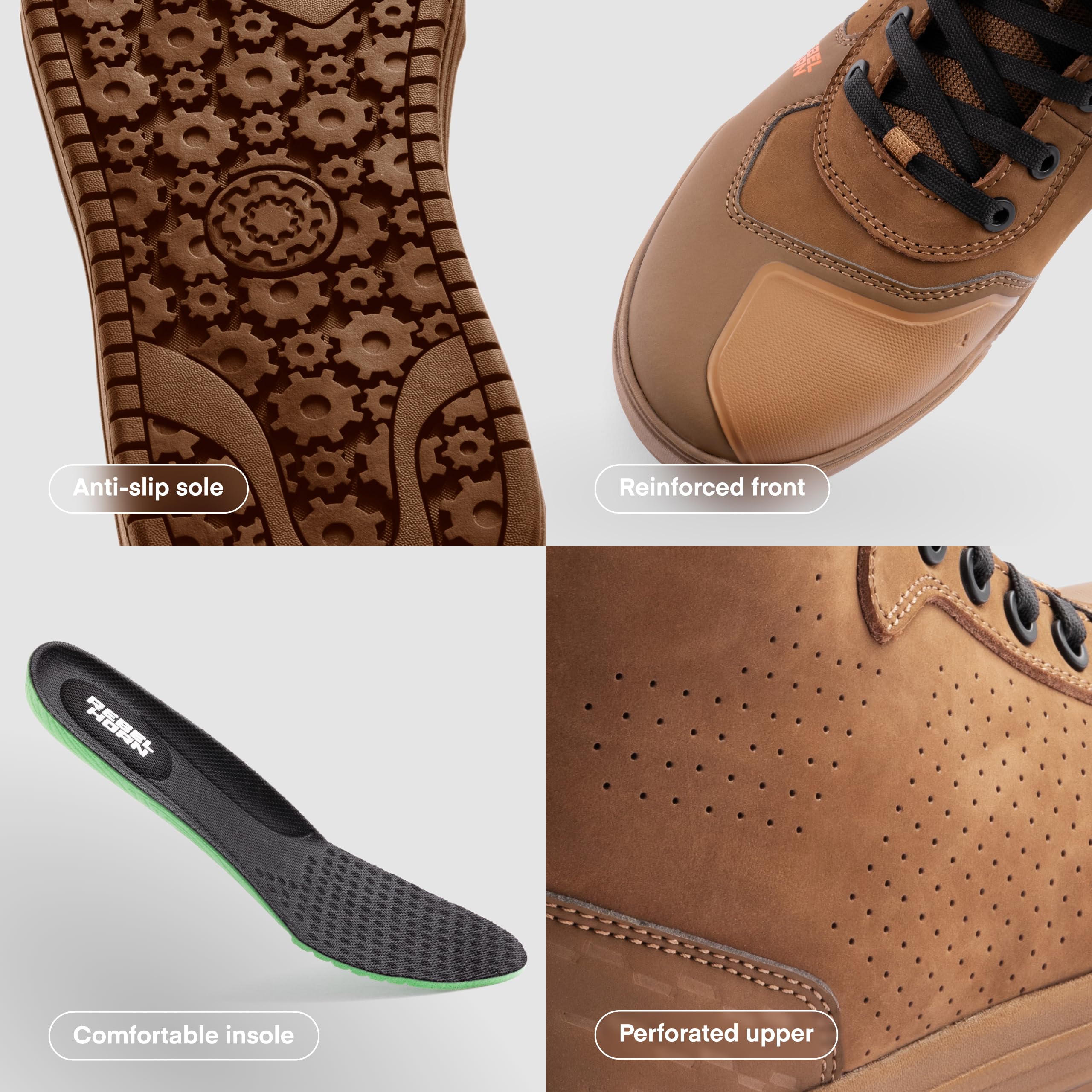REBELHORN Spike Botas de Moto Hombre y Mujer | Cuero Perforado | Protección de Tobillos, Dedos y Talones | Cremallera Larga | Tallas hasta 48
