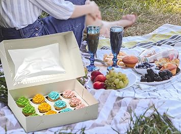 12 Pcs Window Cupcake Boxes [MADE IN USA] White Bakery Cupcake Boxes with Inserts- 14 x 10 x 4 Fits 12 Standard Size Cupcakes and Muffins- 12 Count Cupcake Container for Storing & Transporting