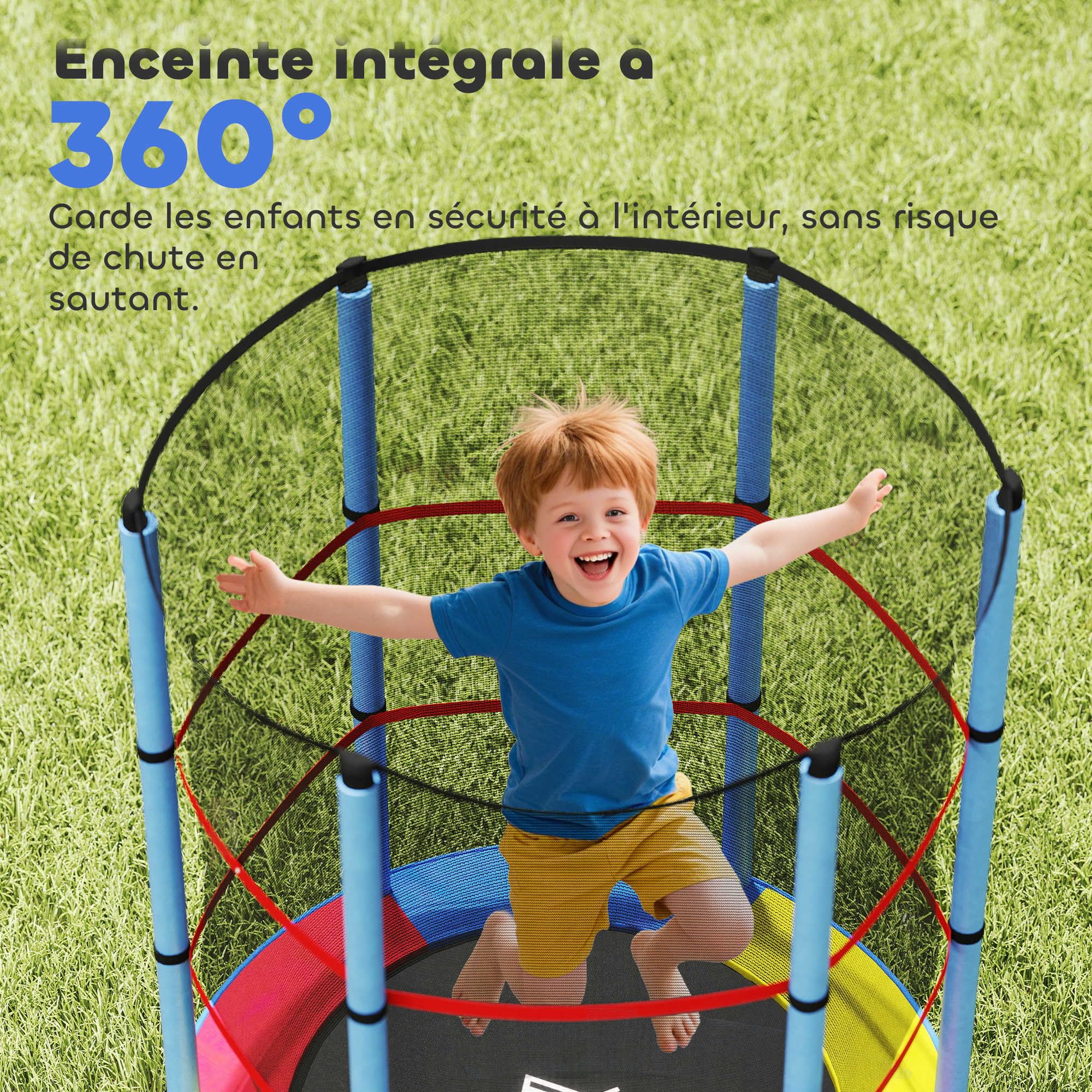 HOMCOM Trampoline pour Enfant Ø 1,40 m Filet de sécurité Porte zippée 6 poteaux rembourrés Inclus Charge Max. 45 kg