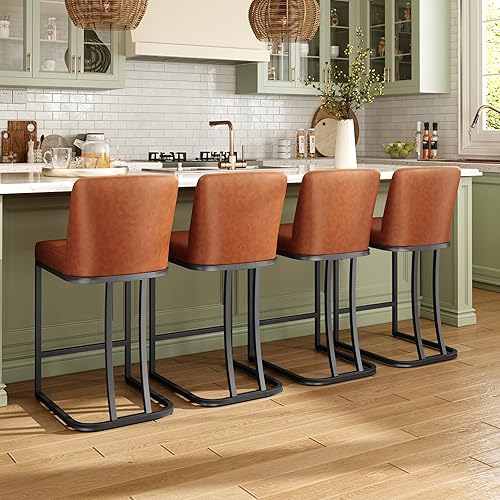 Miniatura 29 de MAISON ARTS Taburetes de bar de altura de mostrador con respaldo para encimera de cocina, taburetes de bar tapizados modernos de piel sintética de
