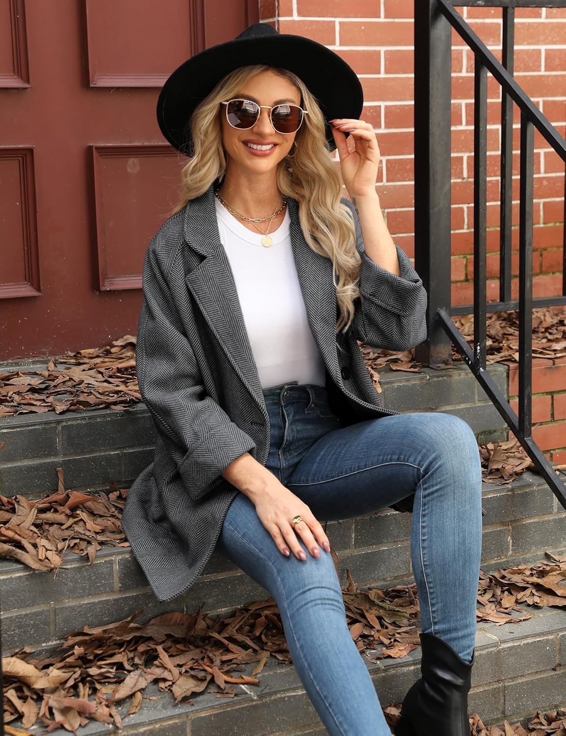 Bankeng Women's Winter Wool Blend Coat Notch Lapel Double Breasted Peacoat Loose Warm Coat Mid-Long Outerwear - Image 4