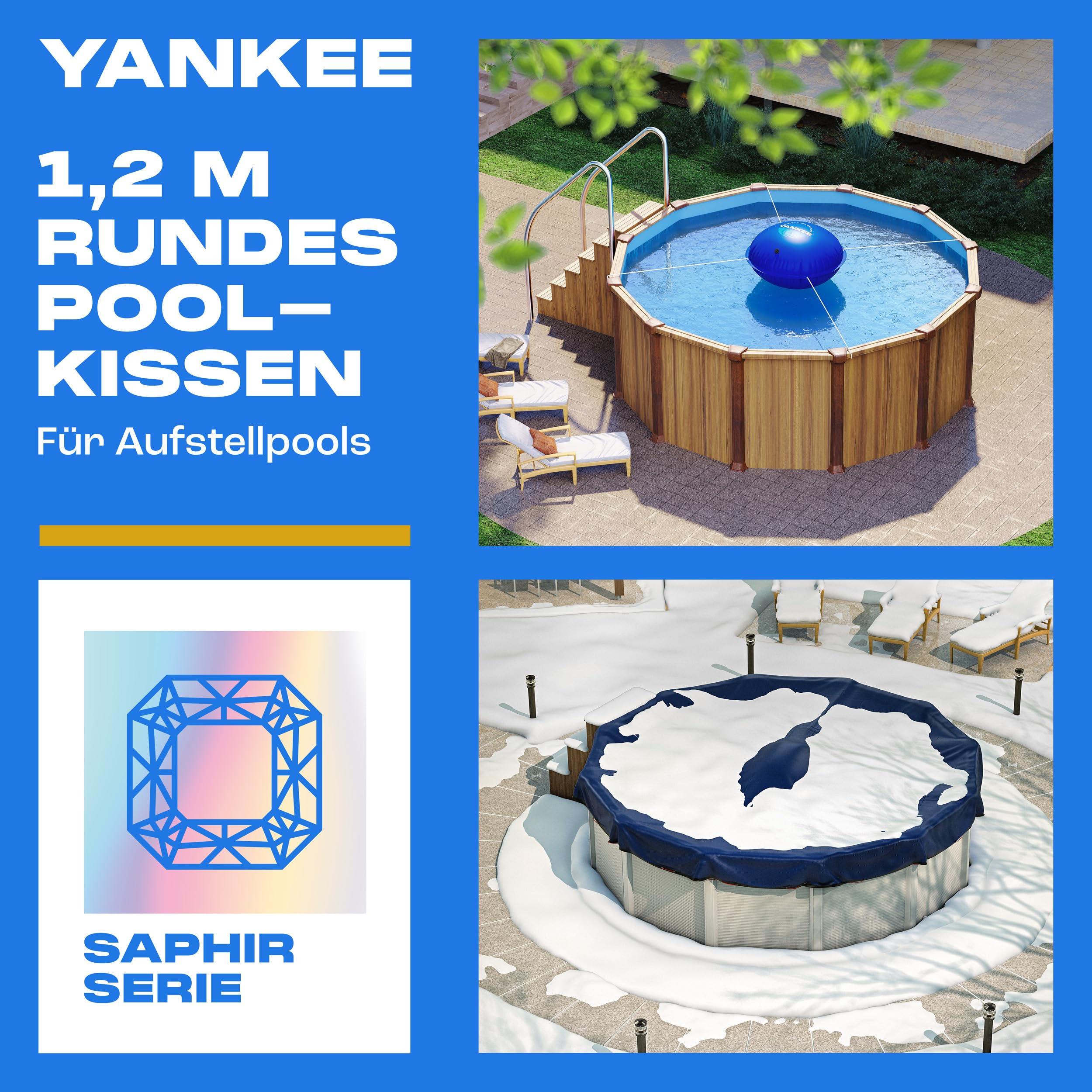 Yankee Rundes Poolkissen Winter Ø120 cm | Aufblasbares Pool Luftkissen für Poolabdeckung Winter | rundes, kältebeständiges & reißfestes PVC Schutzkissen zum Überwintern des Pools