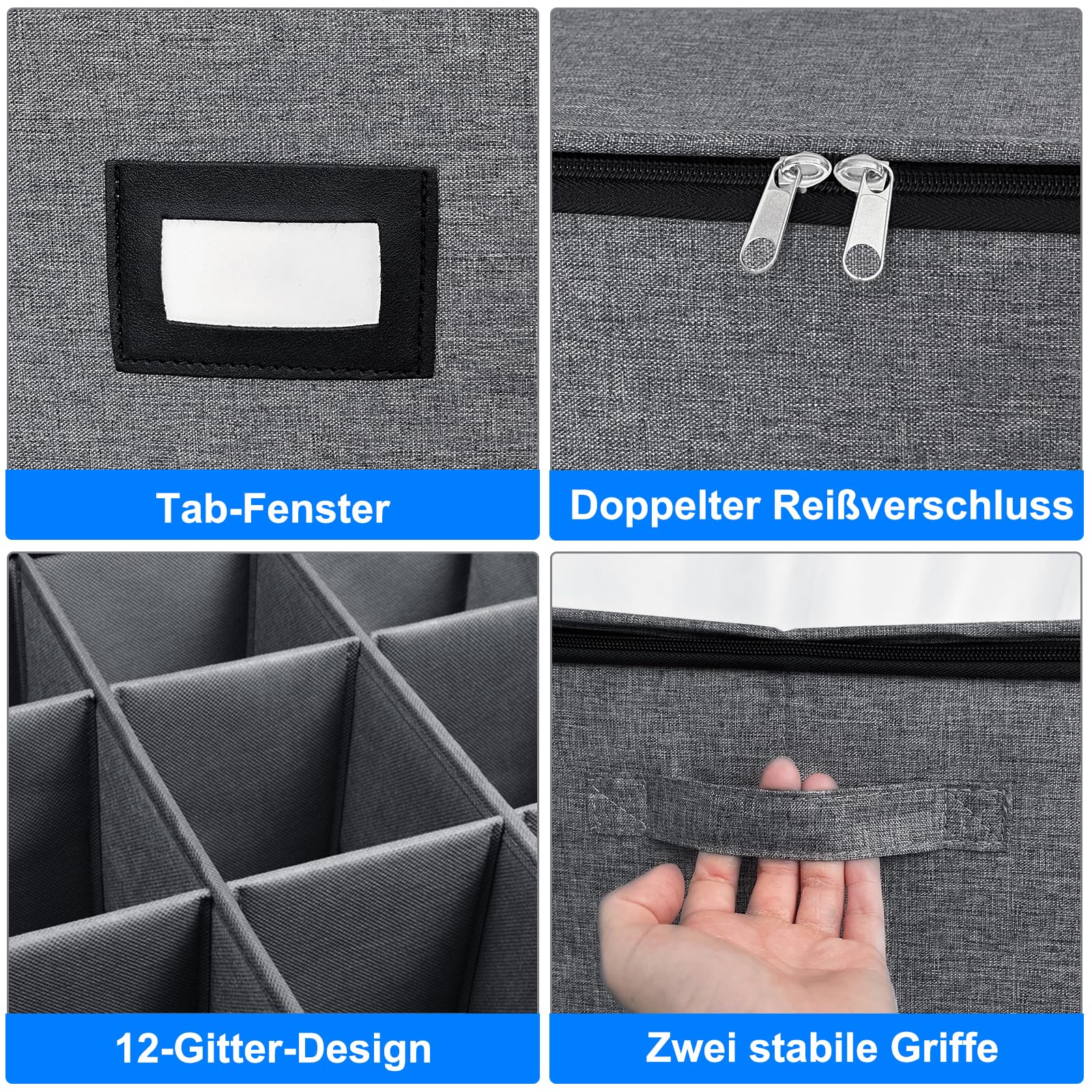 2 Stück Aufbewahrungsbox für Weingläser, Bewegen Gläserhalterung für Weingläser Faltbox mit Trennwänden Gläser Aufbewahrung für 24 Kristallglaswaren Kristallglasware( 44*33*25cm,Dunkelgrau)