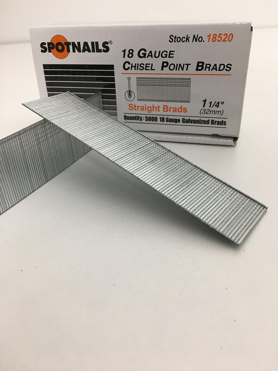 SPOTNAILS 18520 18 Gauge 1-1/4" length brad nail. 5000p/box. 10b/case. SOLD BY FULL CASE