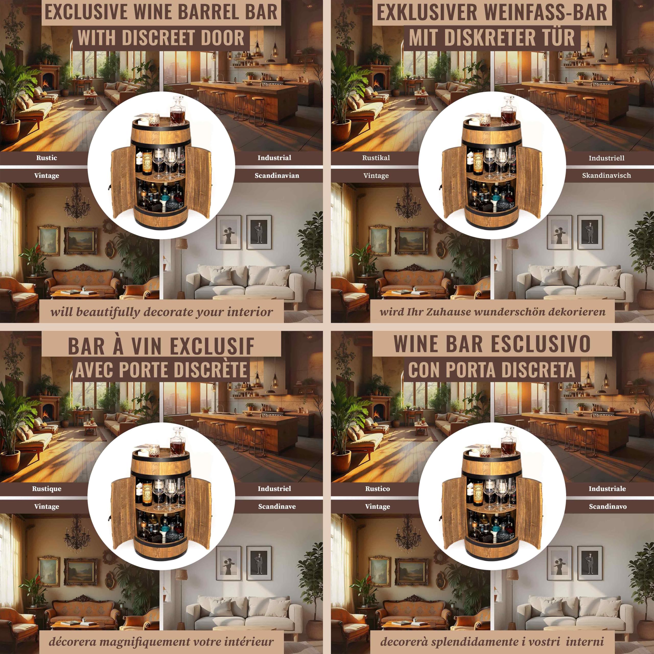CREATIVE COOPER Tonneau à vin - Casier à vin - Armoire à Alcool - Étagère à Bouteilles en Bois - Tonneau en Bois - Meubles de tonneau - en Bois de conifère - Bar à Baril Porte wengé 3_DPSW 80x50cm
