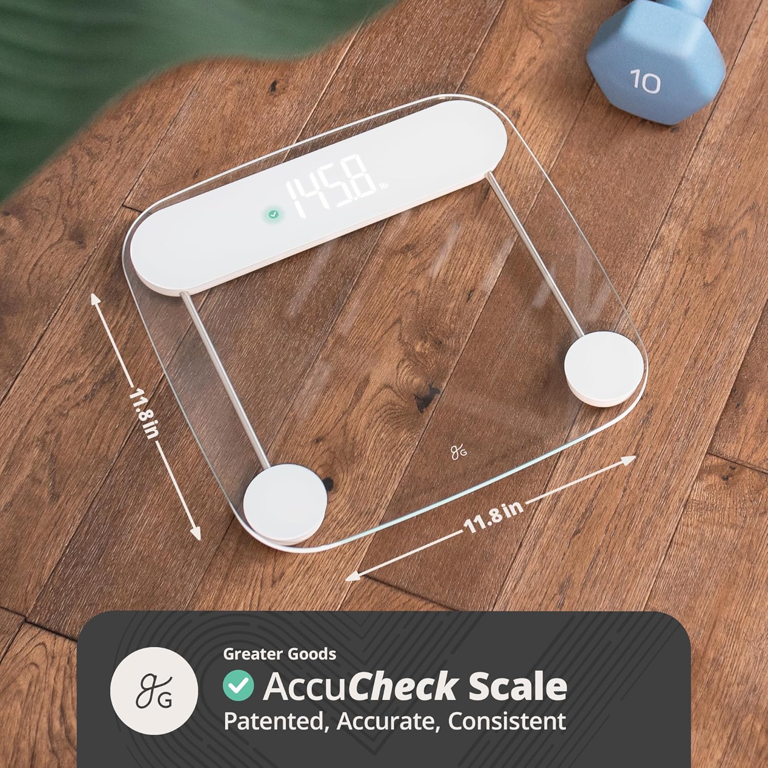 Greater Goods AccuCheck Digital Scale for Body Weight - Accurate Digital Bathroom Scale with High-Precision Sensors, Large Easy-to-Read Backlit Display, 400 lb Capacity, Auto Step-On (Clear)