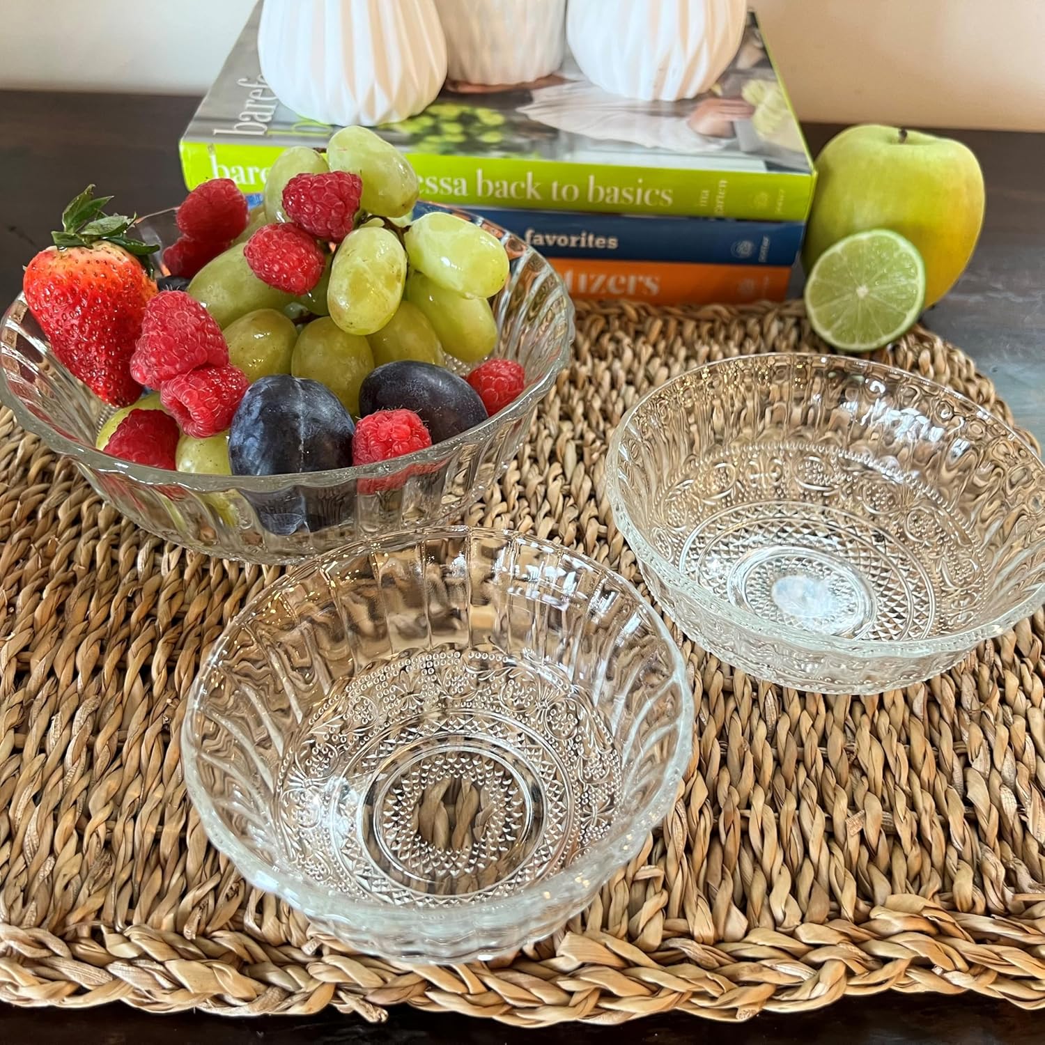 WHW Whole House Worlds Crosby Street Bowls, Set of 3, Vintage Style, Clear Glass, 7, 5.25, and 4.5 Inches Diameter