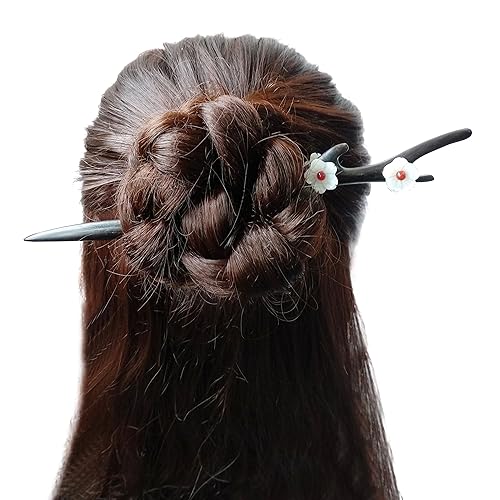 Miniatura 4 de Fantac manualidades Vintage carcasa blanca con flores elegante forma de astas de ciervo Ágata de madera de ébano de pelo stick Cabello joyas mujer