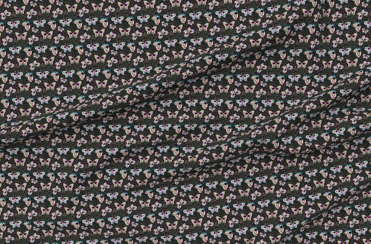 Spoonflower Fabric - Tiny Butterfly Sugar Skulls Calaveras Butterflies Day Dead Cute Printed on Minky Fabric by The Yard - Sewing Baby Blankets Quilt Backing Plush