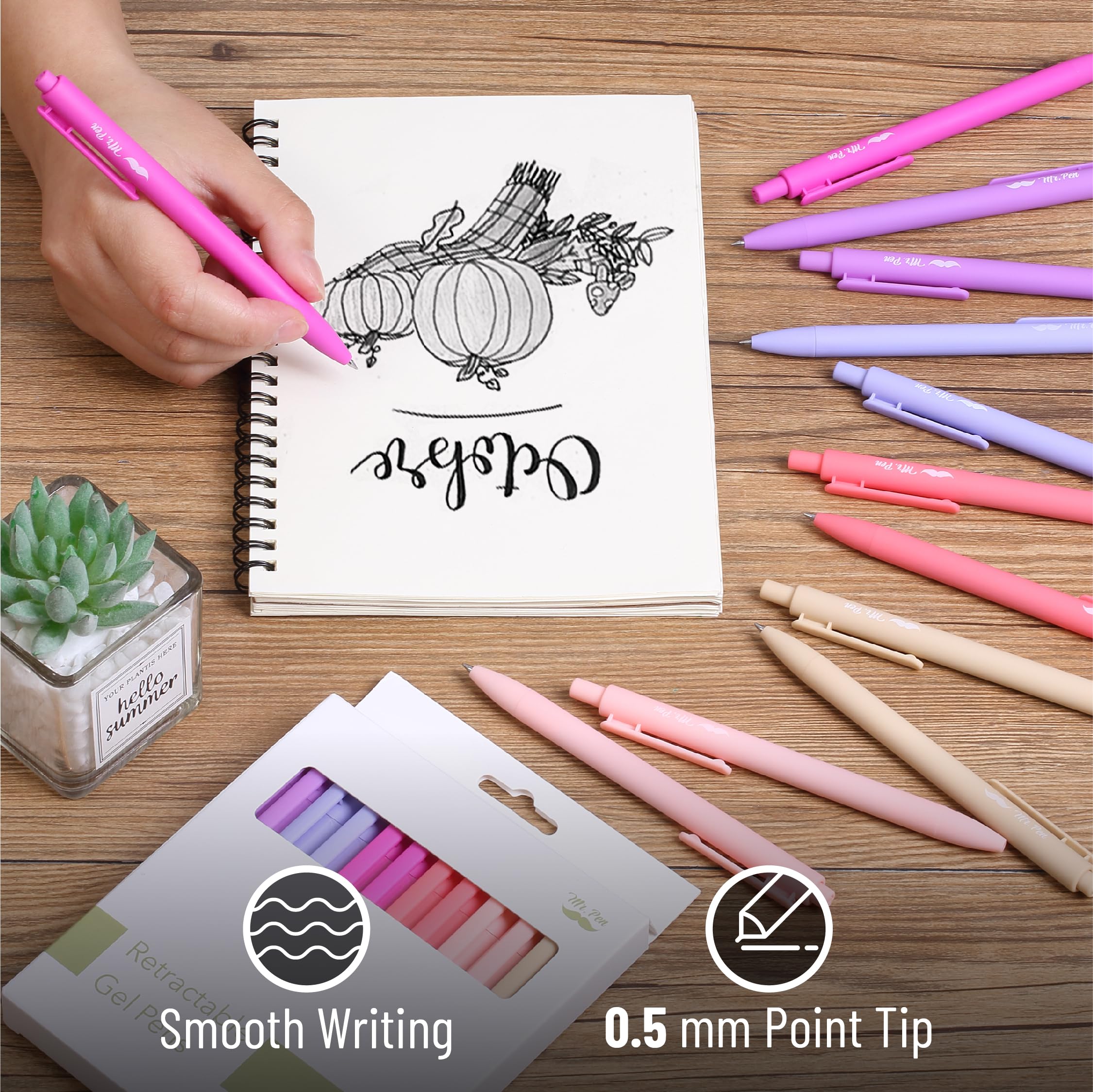 Mr Pen- Retractable Gel Pens 12Pack Black Ink Blushing Bloom Color Barrel Gel Pens — view 3