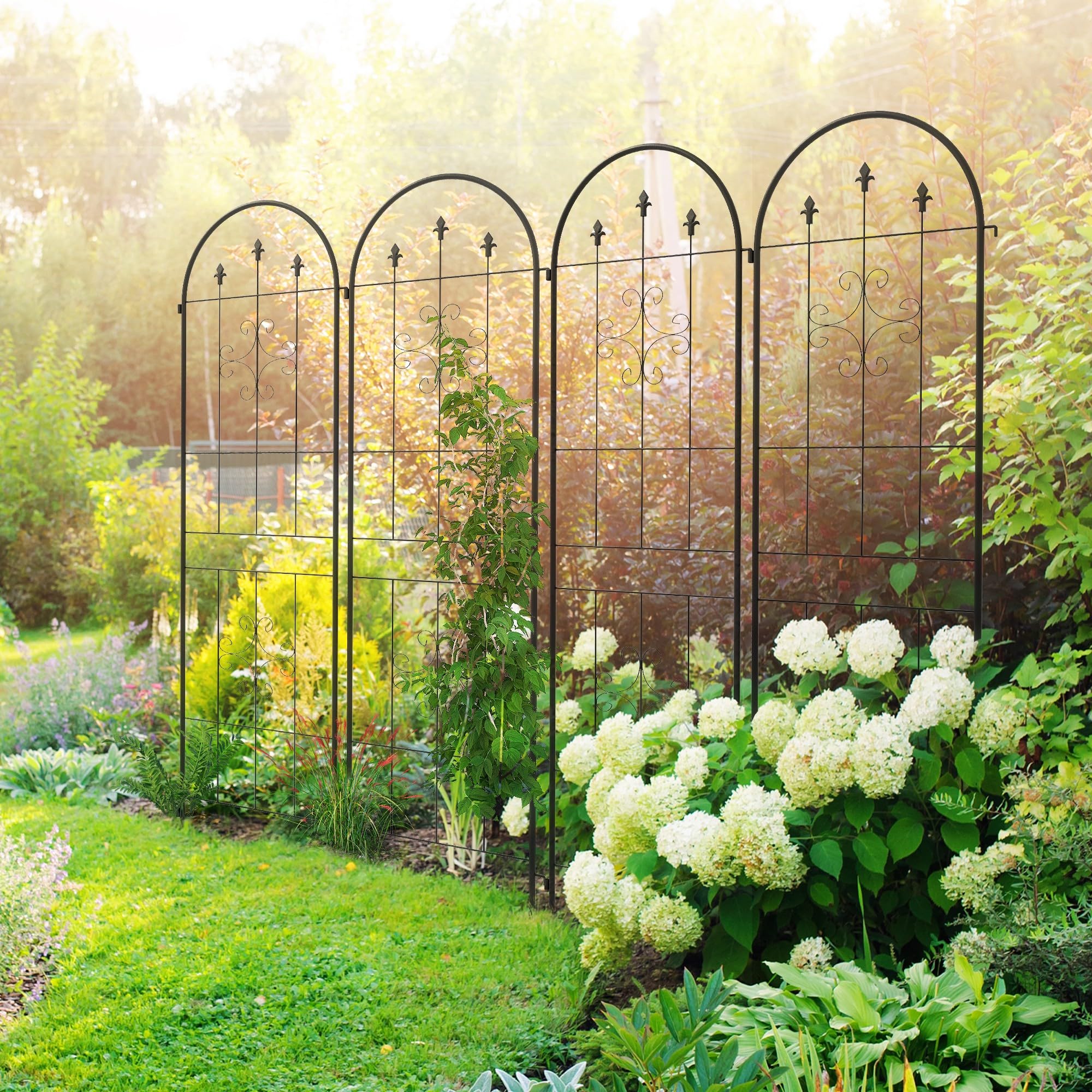 Outsunny Lot de 2 Treillis de Jardin Support en Acier 50L x 180H cm Noir