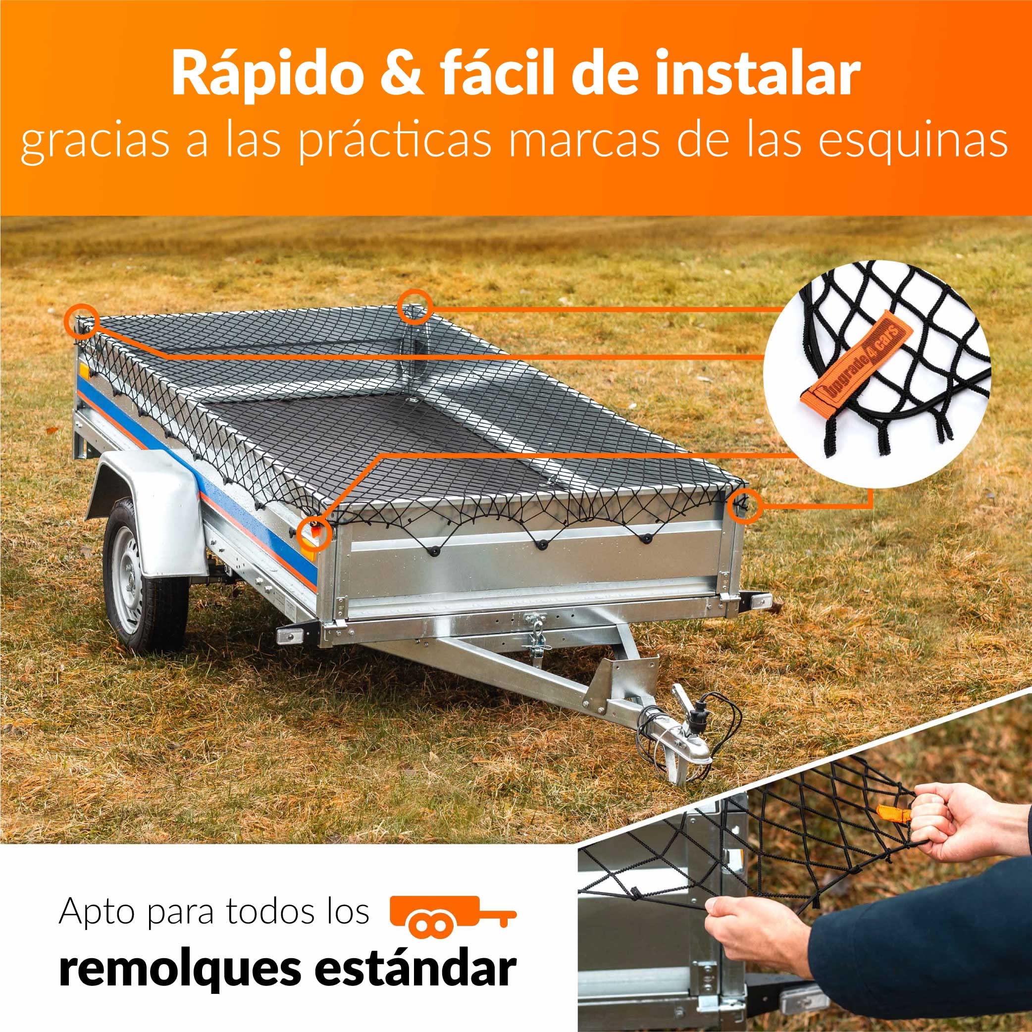 Upgrade4cars Red elástica para Carga Remolque 1-2 x 2-3 Metro | Red de Remolque para tapar la Carga en Goma | Accesorios para Remolques Universal