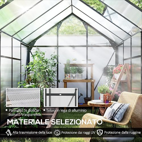 Outsunny 6 x 8ft Serre en Polycarbonate Porte Coulissante Gris - 4