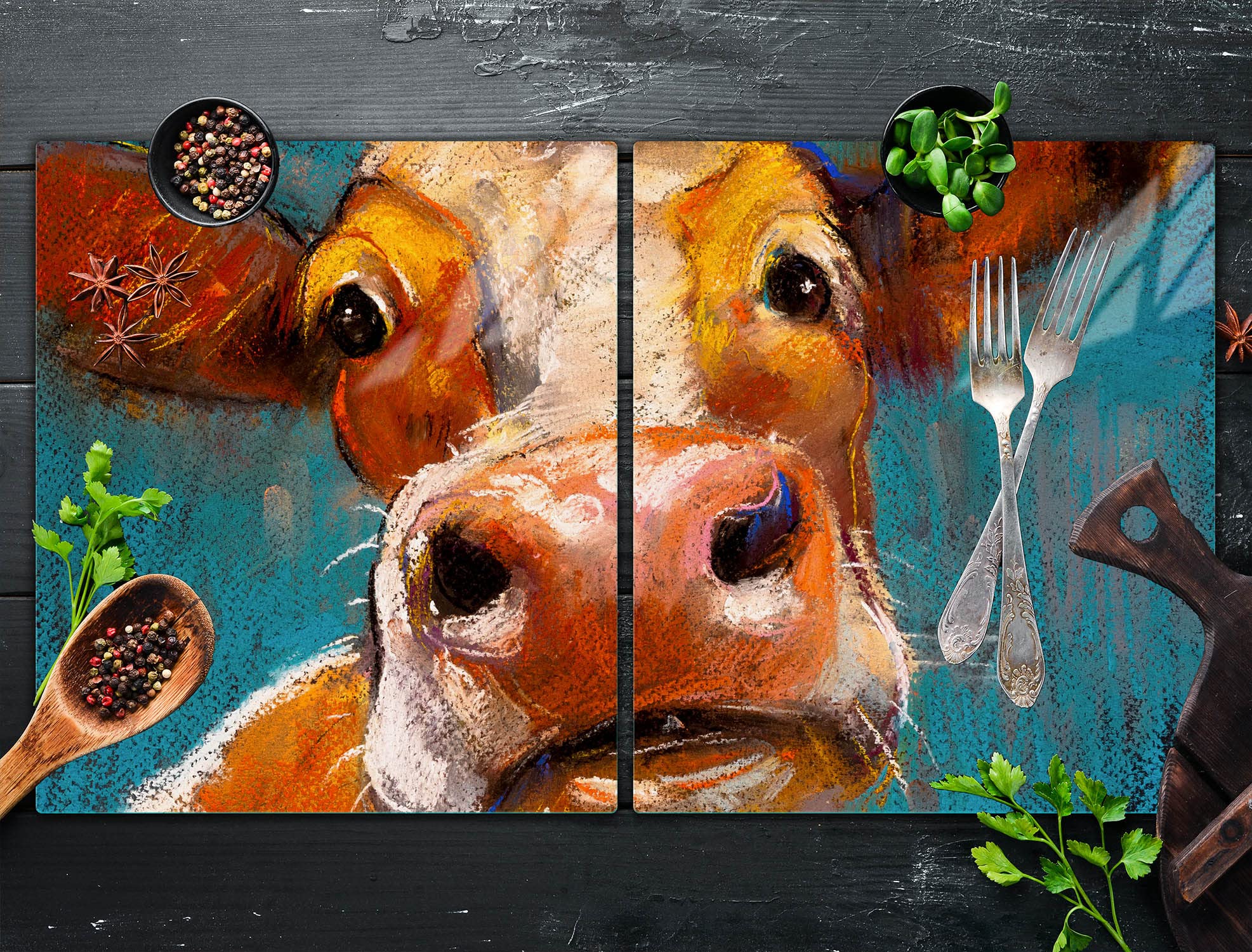 Plaque de protection universelle pour plaque de cuisson 2x45x52cm Pour plaques de cuisson Protection contre les éclaboussures Planche découper en verre trempé Décoration, Vache Animal