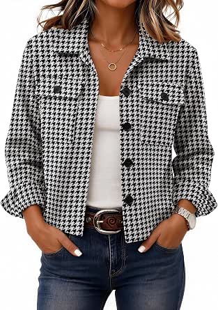 Zeagoo Flannel Cropped Shacket for Women - Plaid Fall Coat