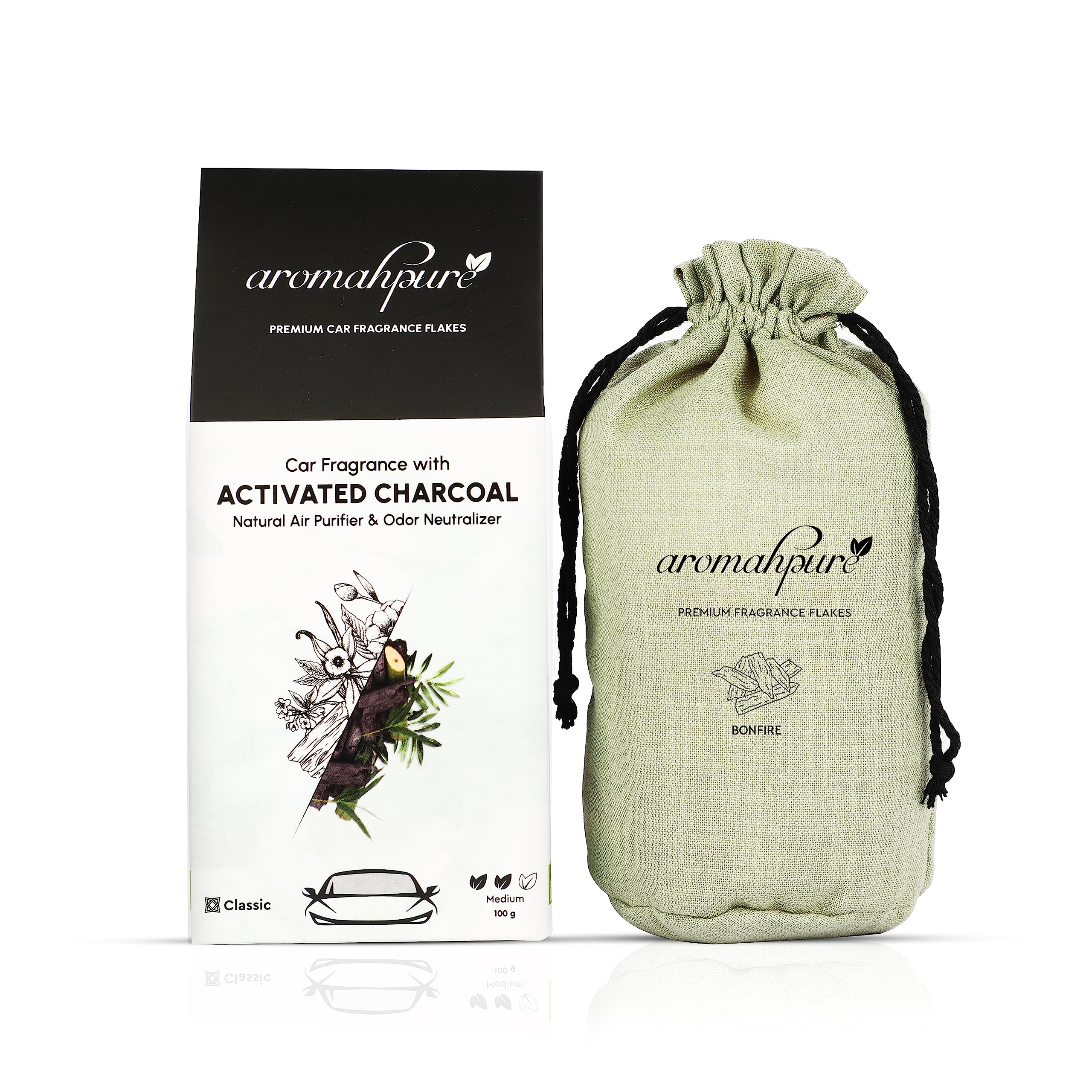 AromahpurePremium Car Perfume Flakes with Activated Charcoal | Air Purifier with Fresh Fragrances | Royal Oud | 100gm | Long Lasting Car Air Freshener