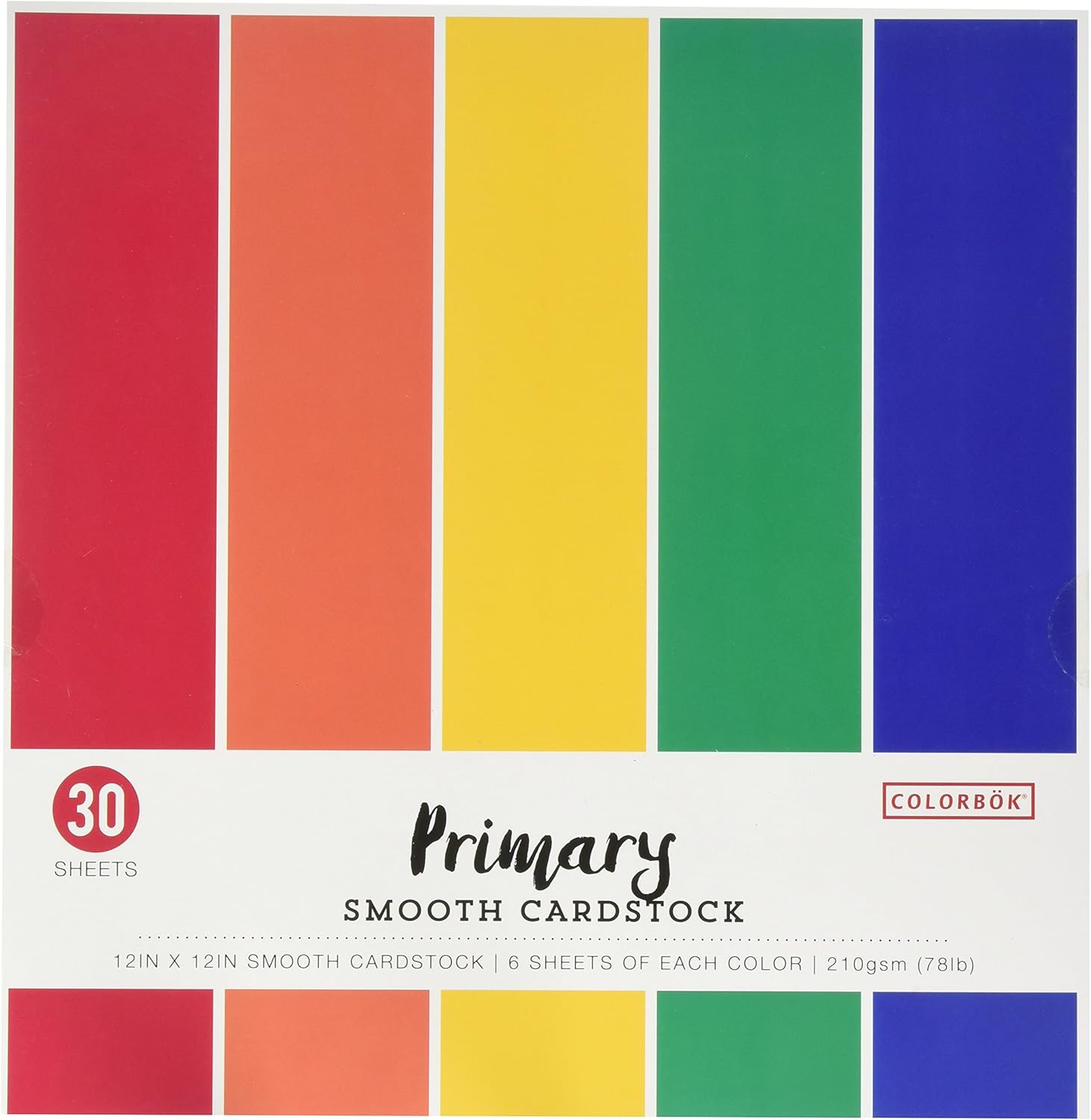 Colorbok 68207B Smooth Cardstock Paper Pad, 12" x 12", Primary