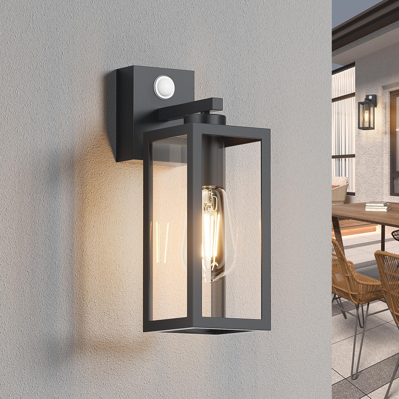 K-Bright Aussenlampe mit Bewegungsmelder, Laterne, Kompatibel mit E27-Glühbirnen Vintage Outdoor Wandlampe, max. 40 Watt, für Terrasse u. Hof Anthrazit(Glühbirne nicht enthalten).