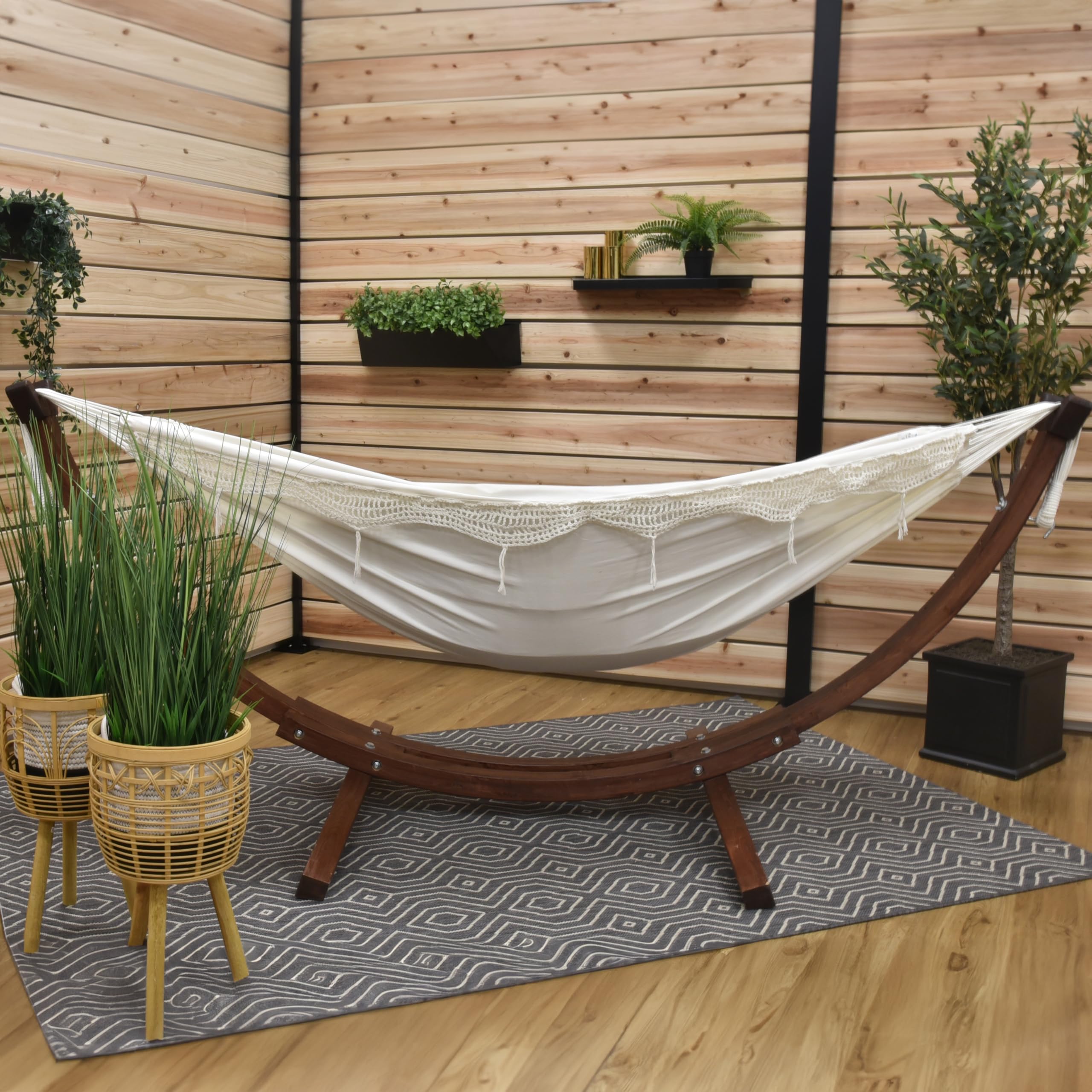 Vivere C8SPCT - Doble algodón hamaca con madera de pino maciza Arc función atril – Natural