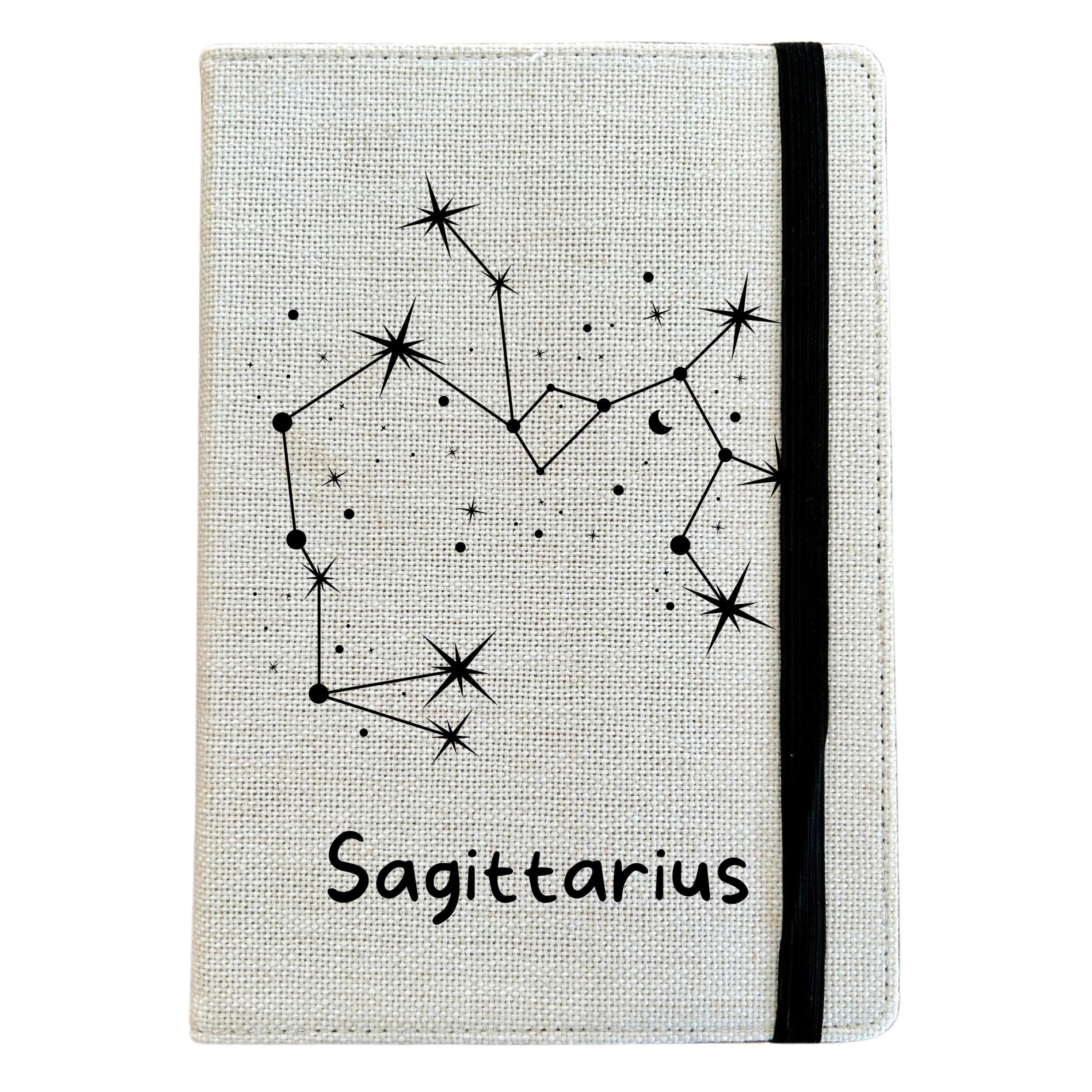 Personalised Sagittarius A5 Notebook Star sign - Zodiac Lined Journal - Reusable Astronaut Notebook Cover - Linen Hardback Journal Cover