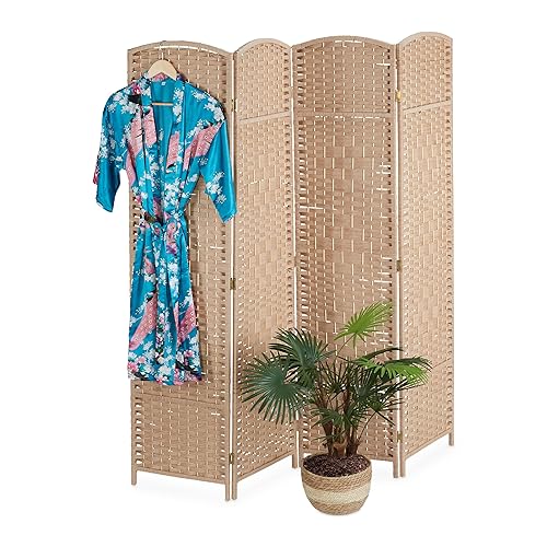 Relaxdays Paravent à 4 Volets, Pliable, Bois, Corde de Papier, H x L : 170 x 160 cm, pour Votre intérieur, Nature