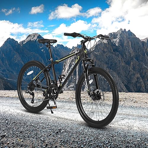 Miniatura 44 de Bicicleta de montaña de 24/26 pulgadas, marco de aluminio, bicicleta de montaña con frenos de disco Daul, Shimano suspensión delantera de 21 Negro
