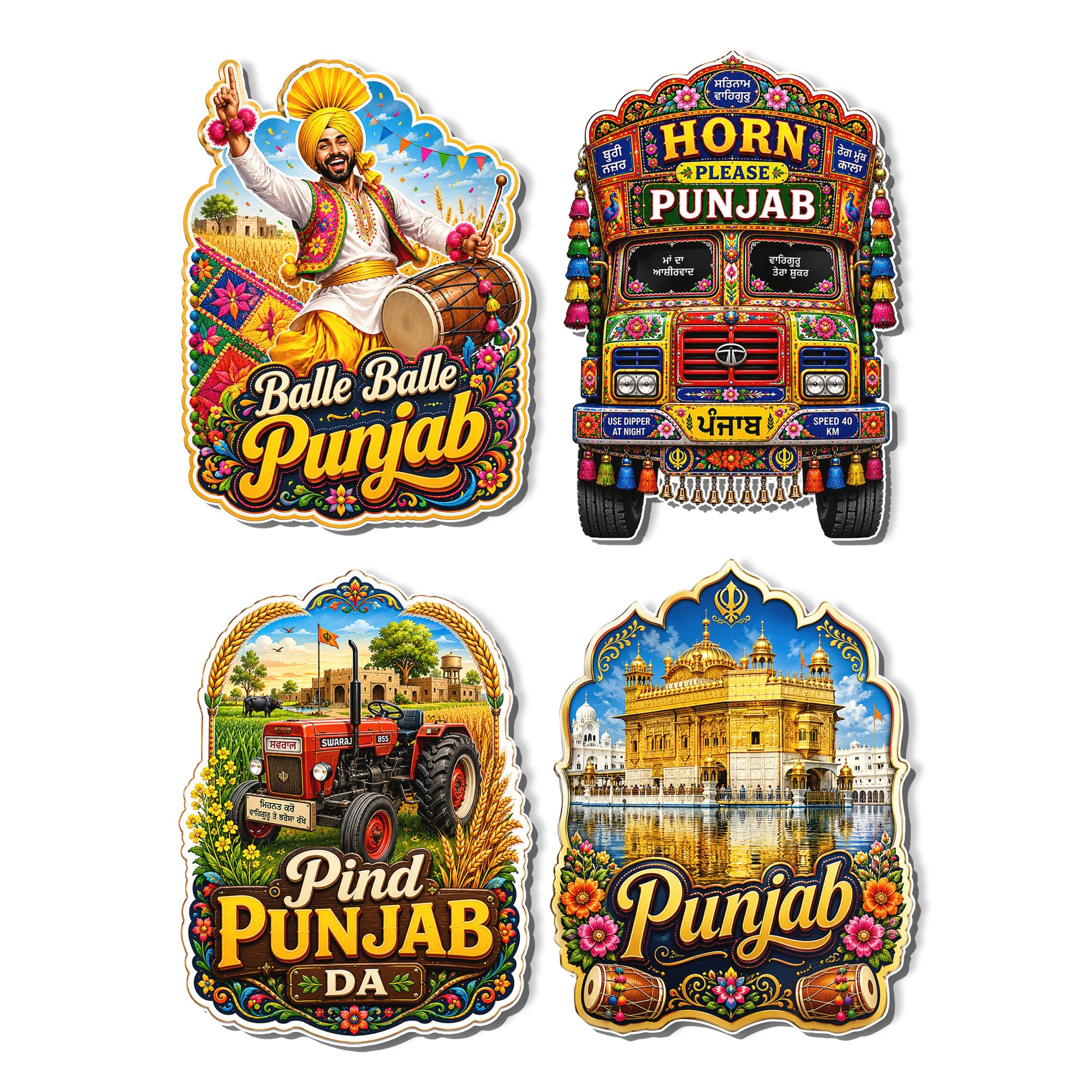 Regalo Casila Punjab Fridge Magnet Set of 4 Punjab India Tourism Souvenir Decorative Refrigerator Magnets Golden Temple Bhangra Punjabi Truck Art Village Tractor Travel Gift Home Kitchen Office Decor-image-37