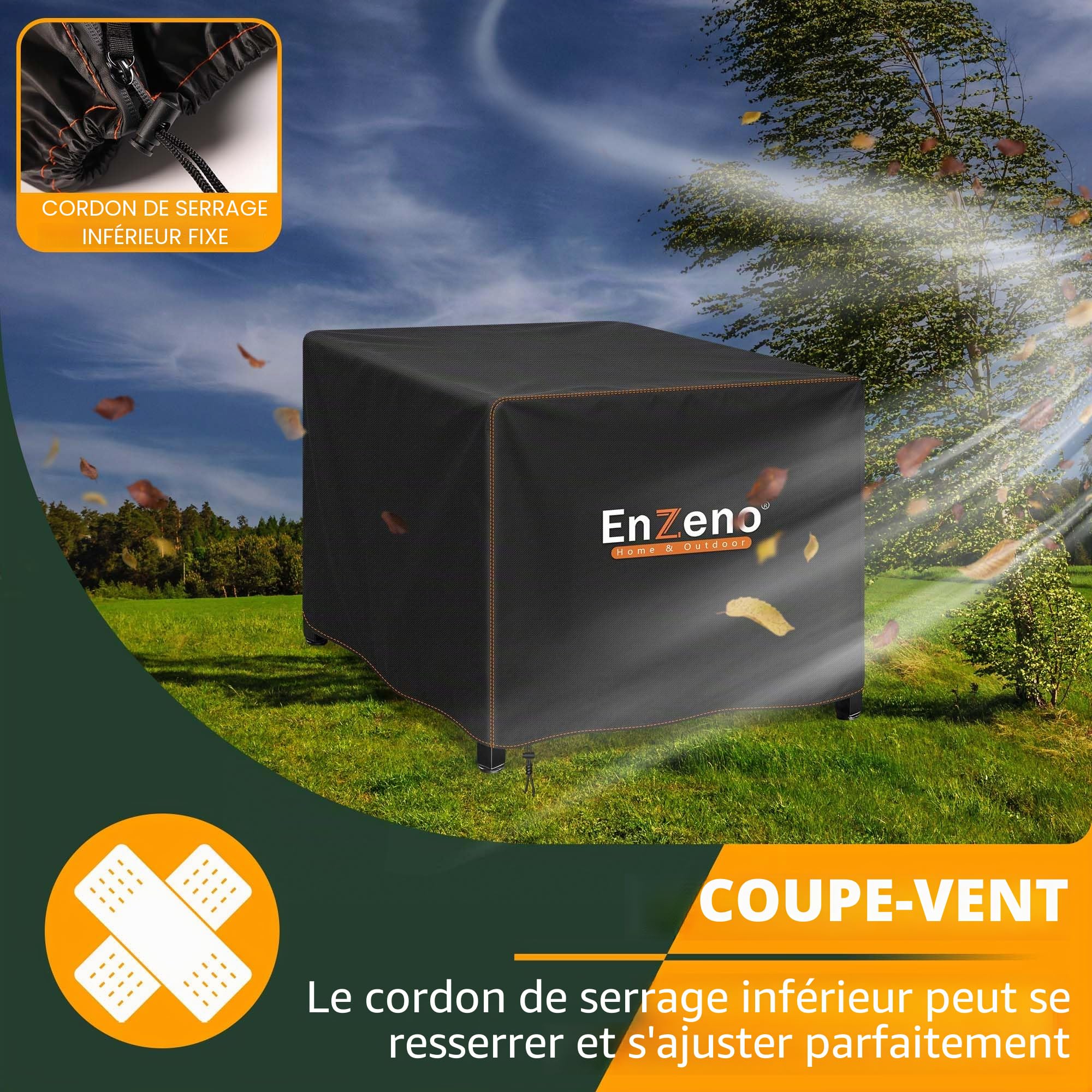 Enzeno Housse de brasero carrée d'extérieur imperméable en tissu Oxford 210D, anti-UV et résistante à l'usure (84 x 84 x 61 cm), noir