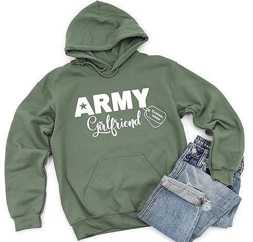 Custom Army Girlfriend Sweatshirt with Soldier Name (S, Hoodie, Military green)