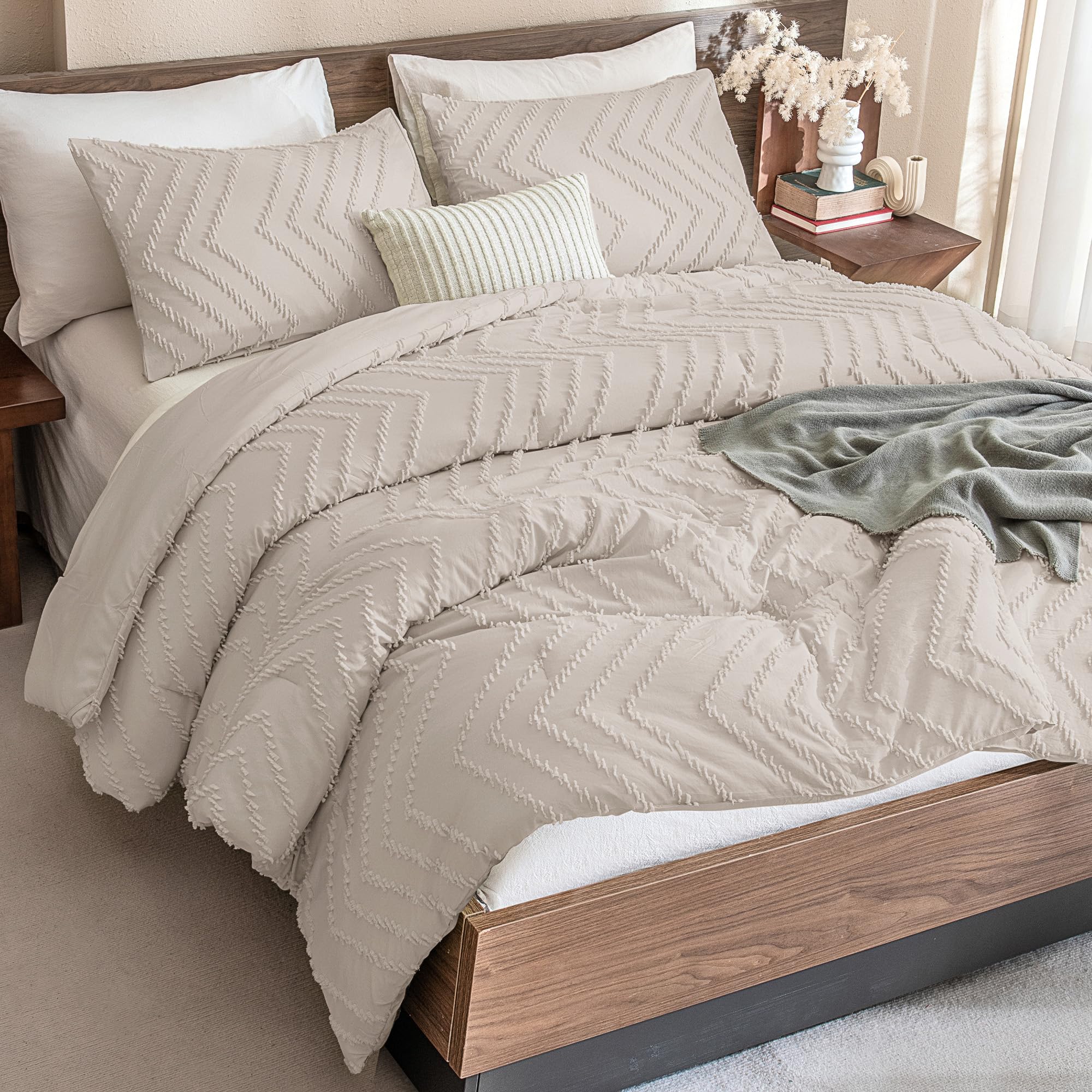 Andency Linen Comforter Set King Size, 3 Pieces Soft Bedding Set