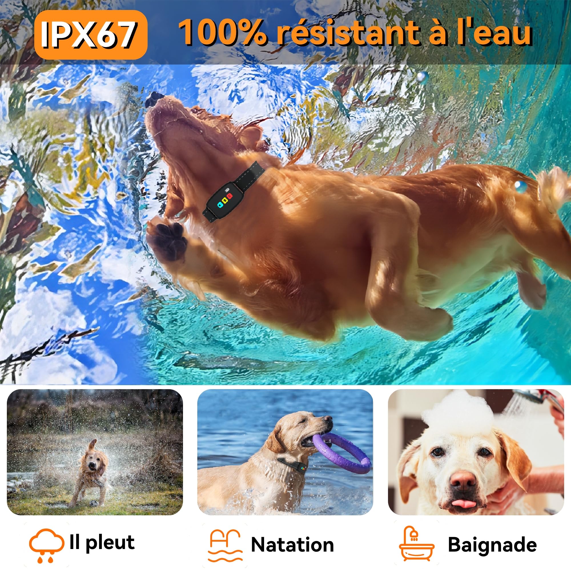 Meloive Collier de Dressage pour Chien, Portée 3500 Mètres, 3 Modes Vibration/Choc/Son, Rechargeable