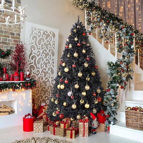 Miniatura 5 de Topeakmart Árbol de Navidad artificial de 6 pies con soporte plegable, árbol de Navidad para decoración navideña