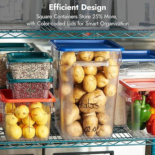 Miniatura 5 de CURTA Recipiente de almacenamiento de alimentos de 4 piezas con tapas azules, grado comercial en 12.0 cuartos de galón, cuadrado, transparente,