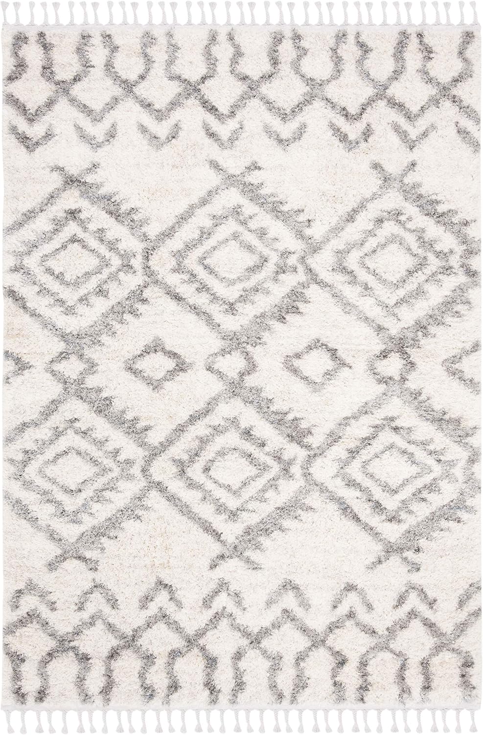 SAFAVIEH Berber Fringe Shag Collection Accent Rug - 4' x 6', Cream & Grey, Design, Non-Shedding & Easy Care, 1.2-inch Thick Ideal for High Traffic Areas in Entryway, Living Room, Bedroom (BFG611A)