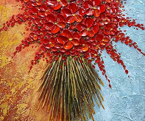 Miniatura 4 de ART8YUQI Pinturas - Lienzo de flores rojas para pared, pinturas pintadas a mano, imágenes abstractas modernas, obras de arte para sala de estar,