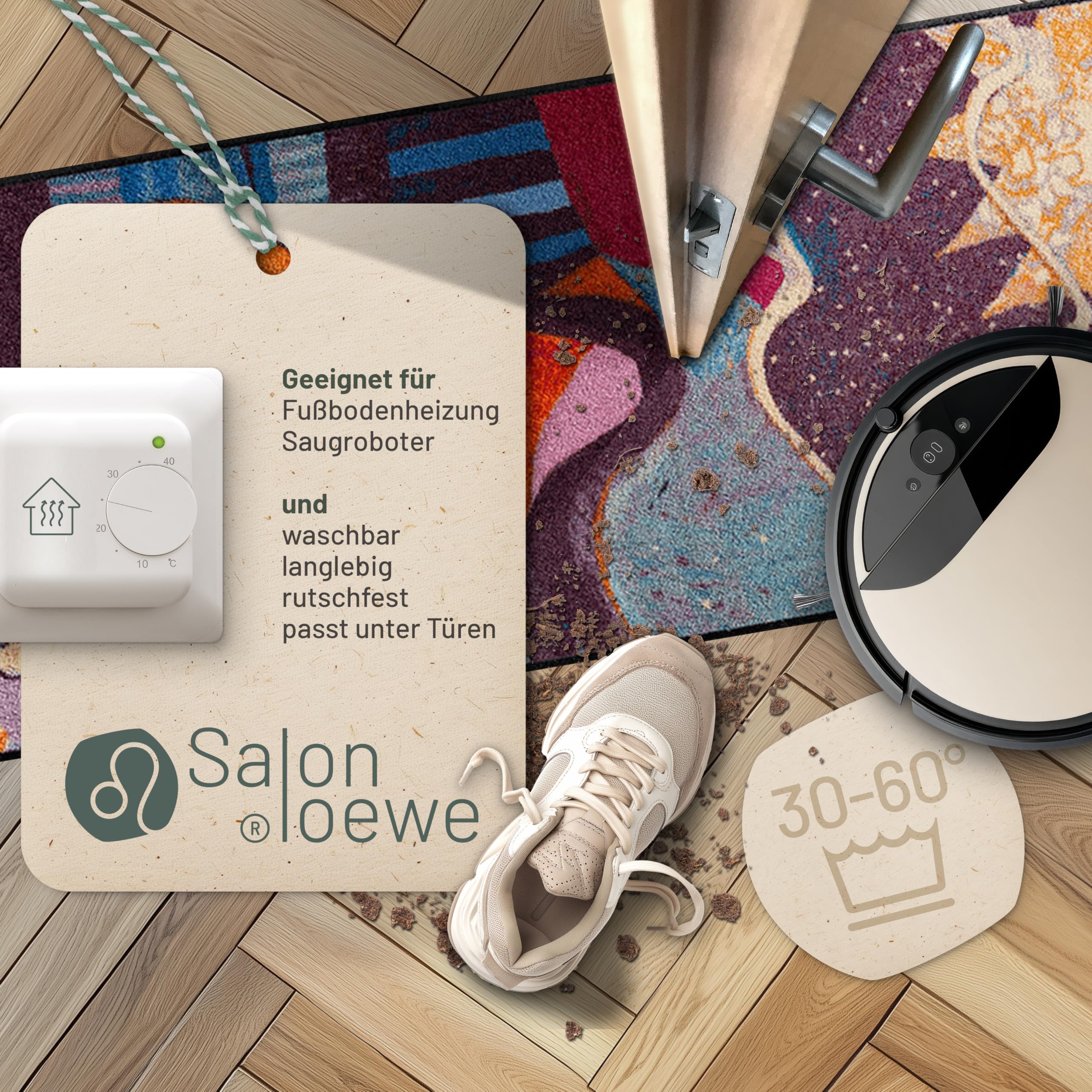 Salonloewe Rosina Wachtmeister Fußmatte Lifestyle Le Onde 60x180 cm Flur-Läufer Wohn-Teppich Katzen bunt Designer