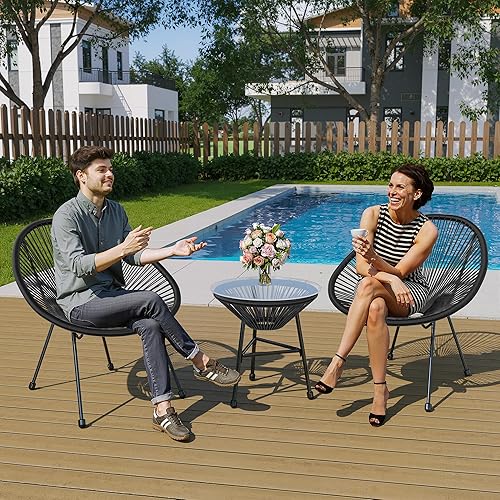 Miniatura 3 de Wisteria Lane Juego de 3 piezas para patio bistró, juego de sillas y mesa Acapulco para exteriores, juego de muebles de patio para todo tipo de